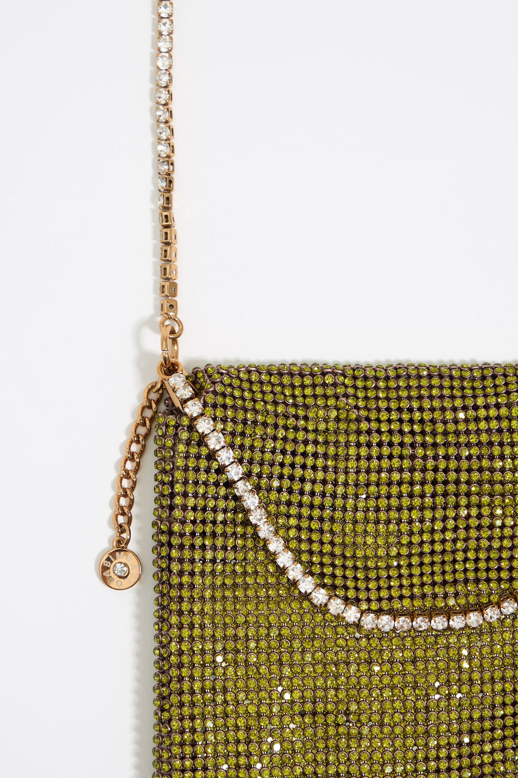 Mini lime metallic mesh crystals bag