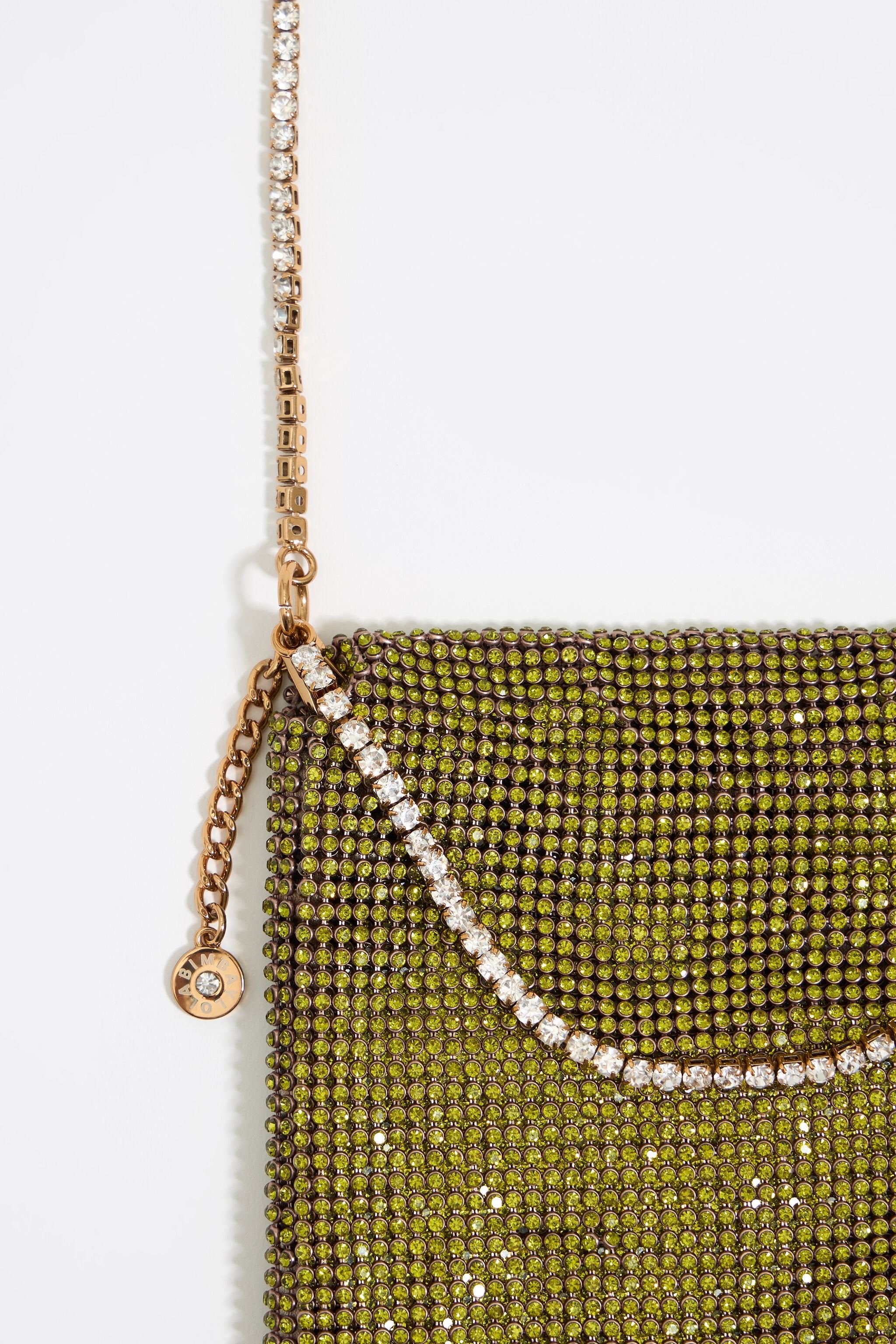 Mini lime metallic mesh crystals bag