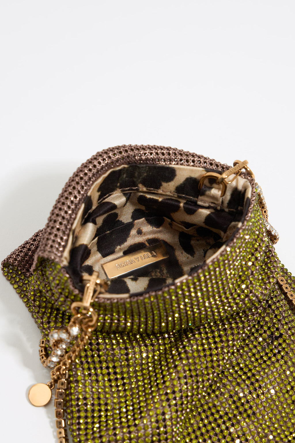 Mini lime metallic mesh crystals bag