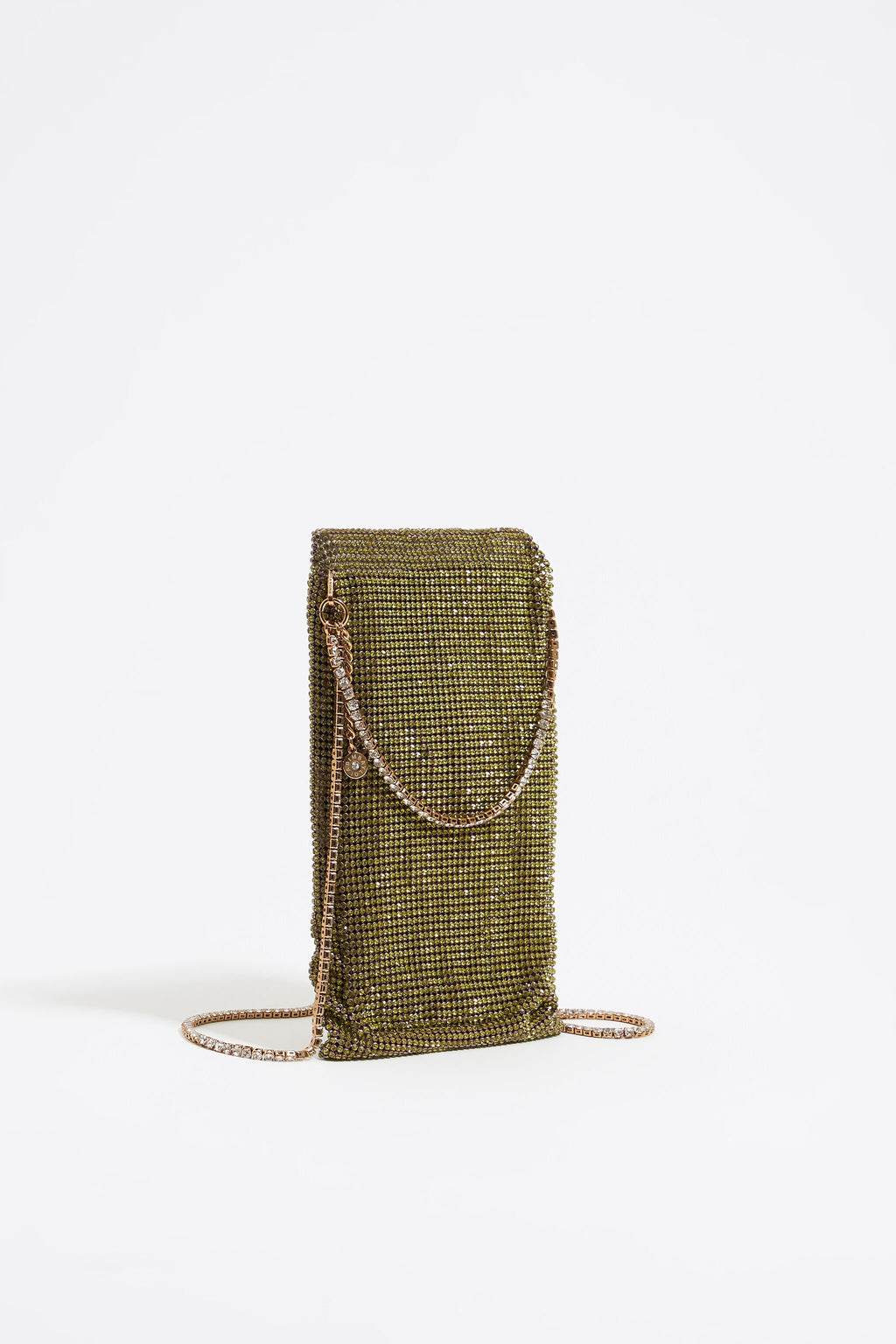 Mini lime metallic mesh crystals bag