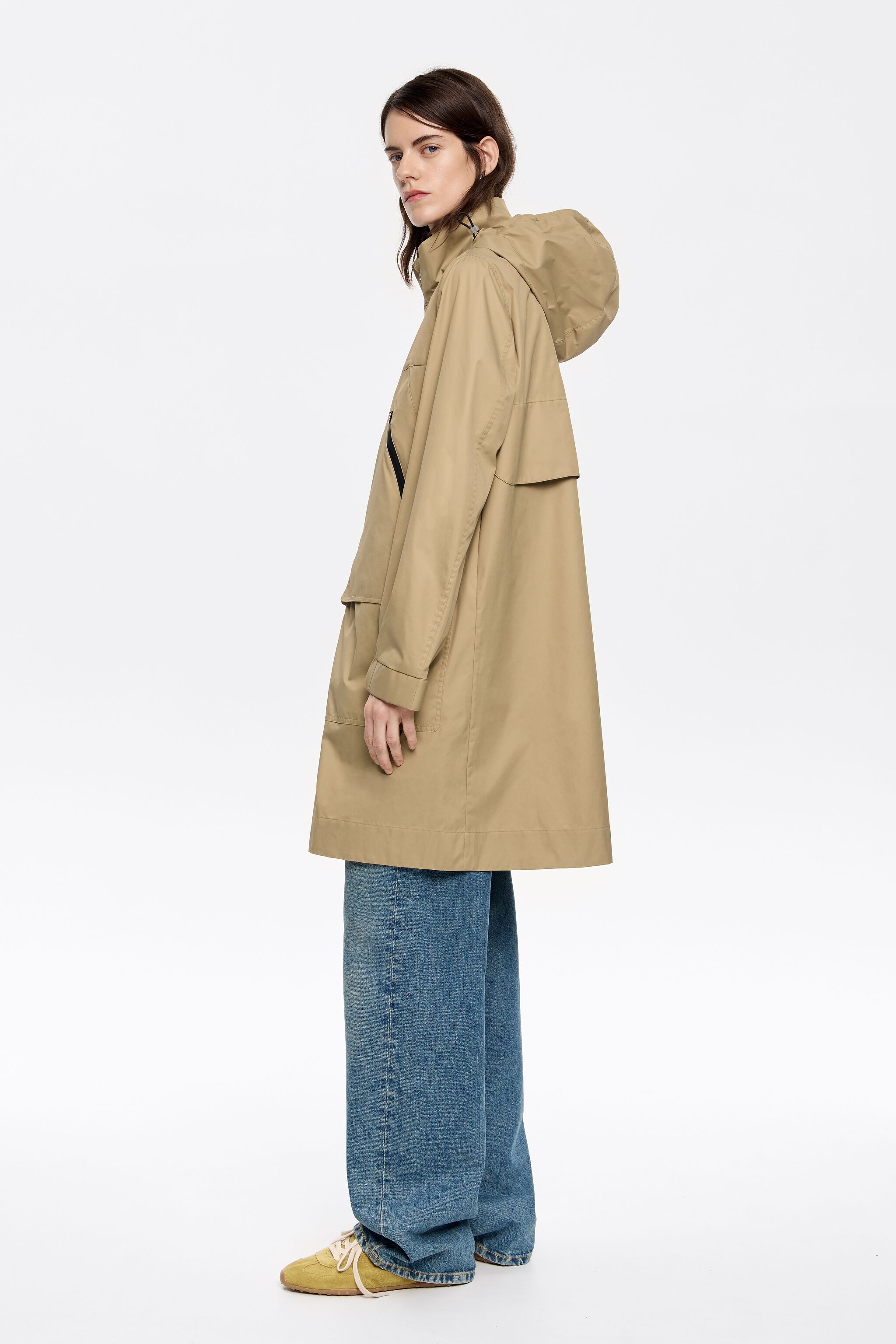 Camel straight midi trench