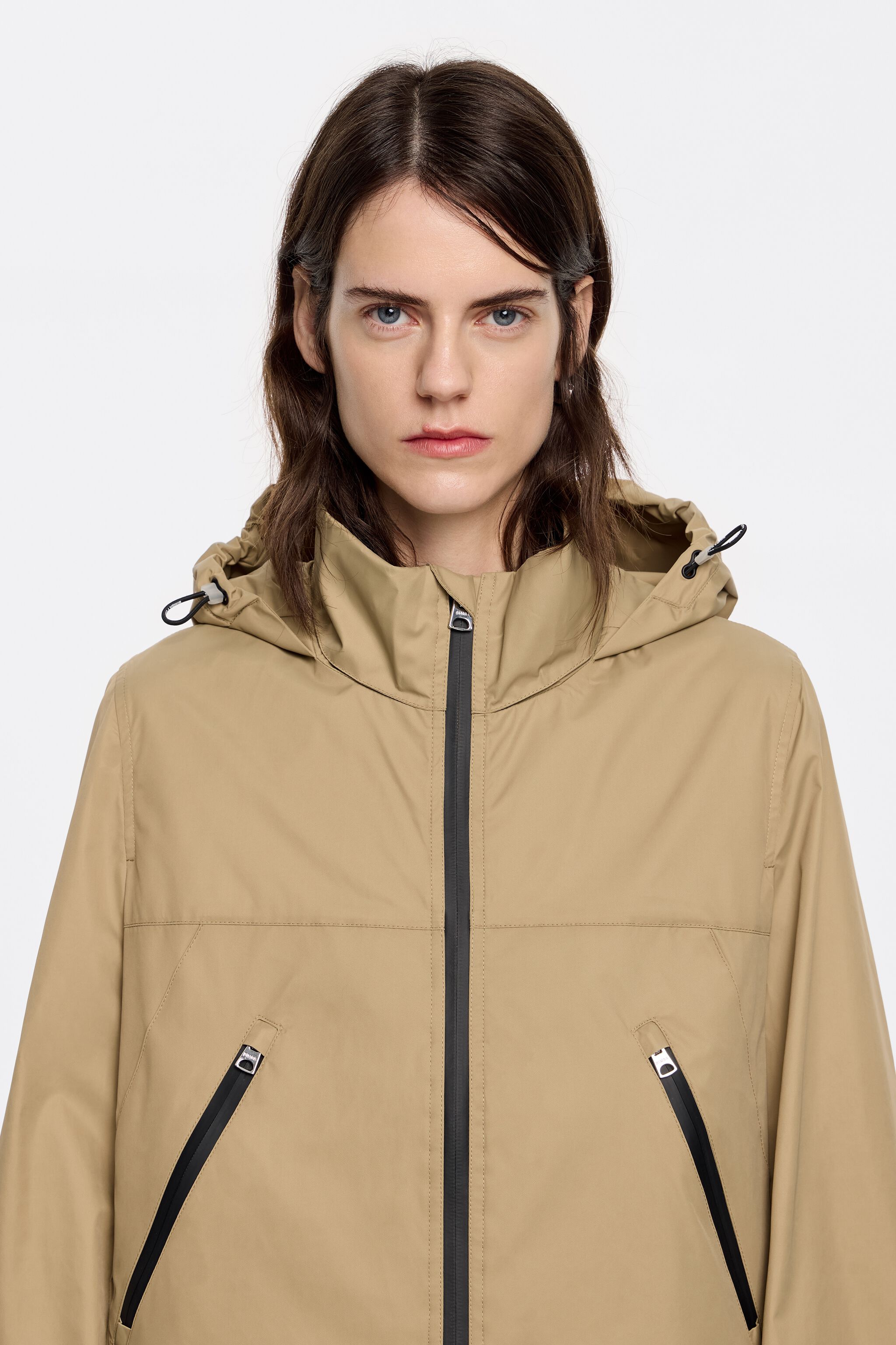 Camel straight midi trench