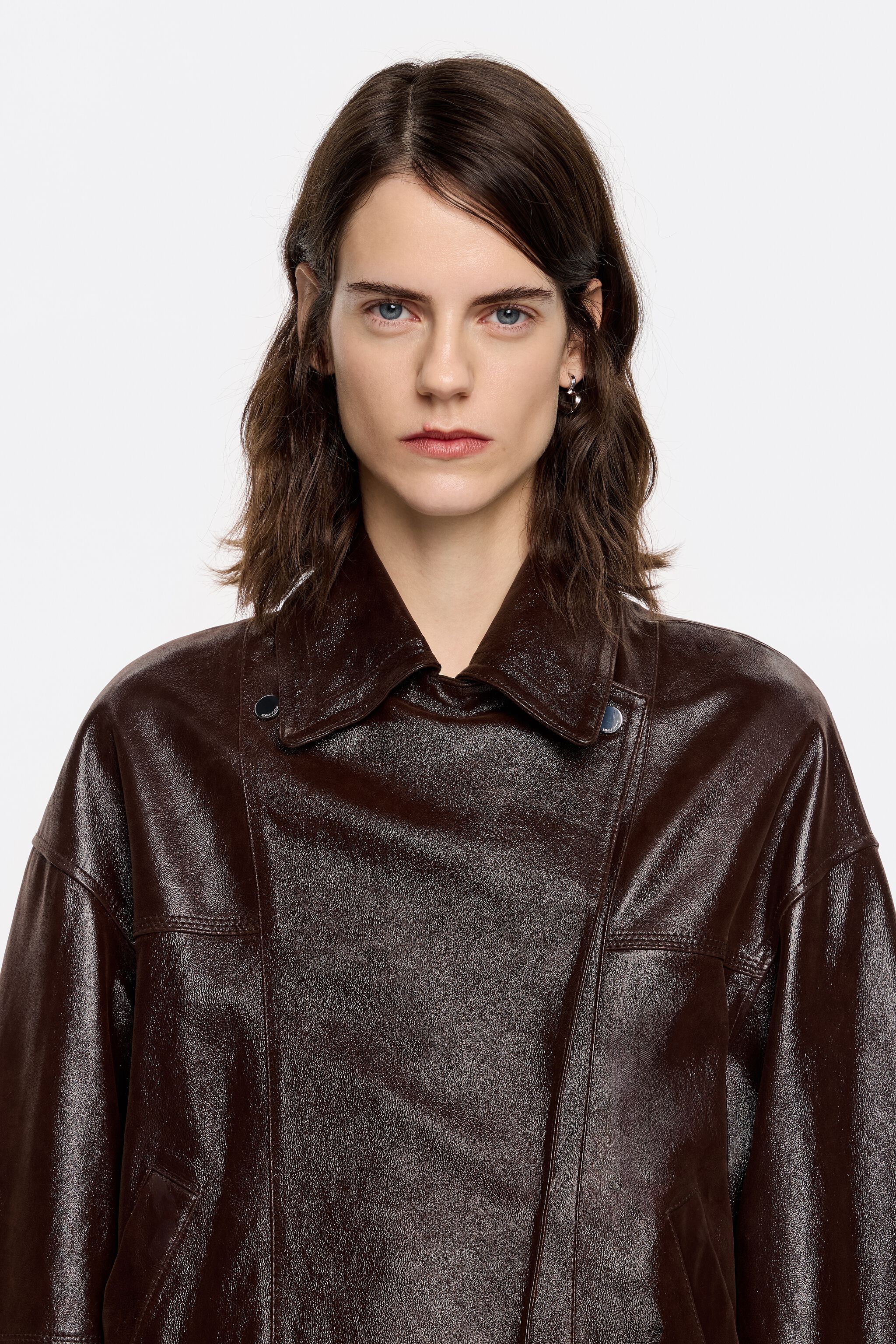 Dark brown satin finish leather jacket