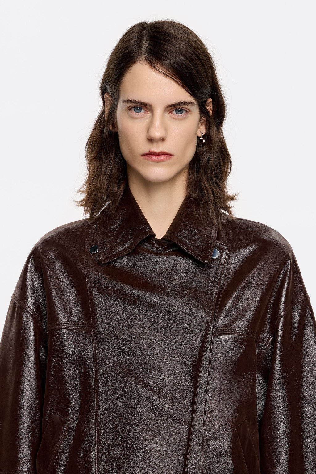 Dark brown satin finish leather jacket
