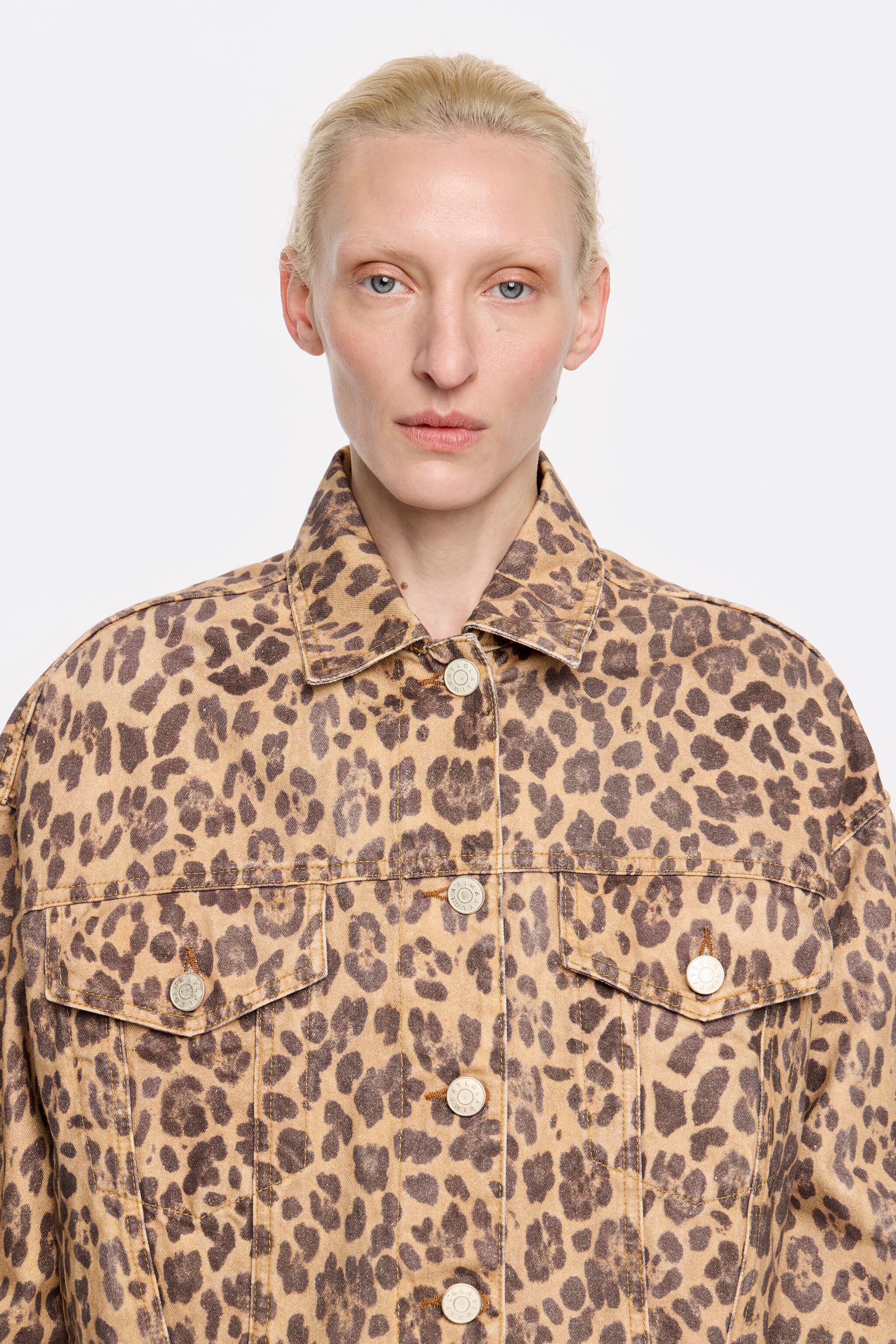 Beige Leopard oversize denim jacket