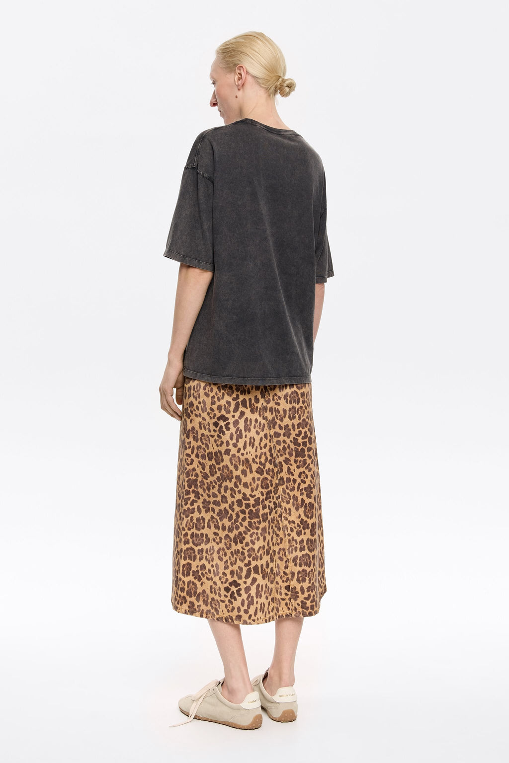 Natural Leopard A-line denim skirt
