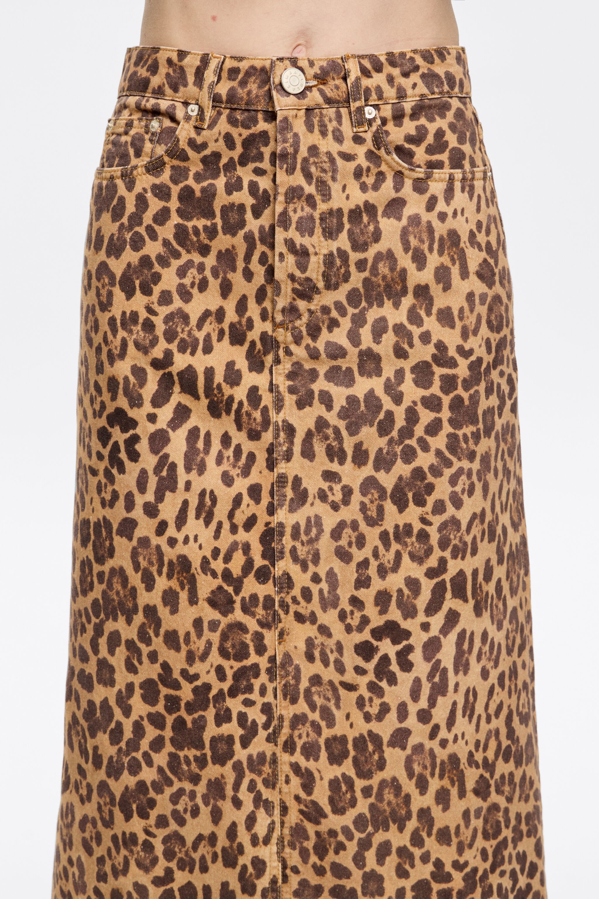 Natural Leopard A-line denim skirt