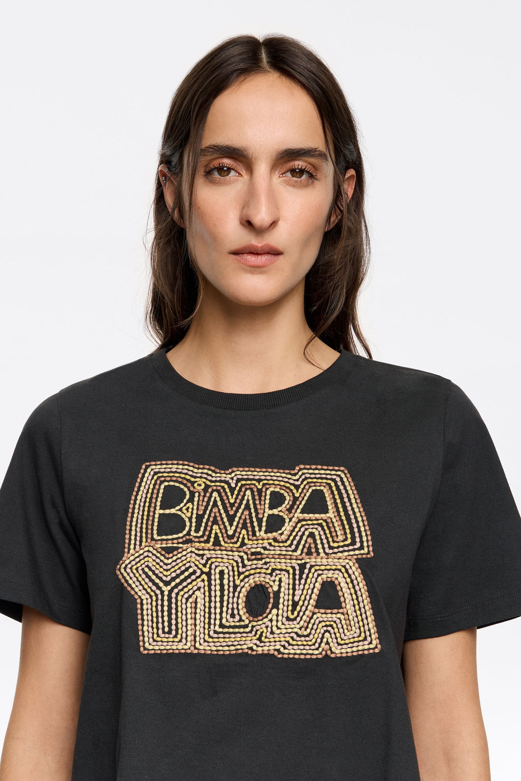 Black embroidered logo T-shirt