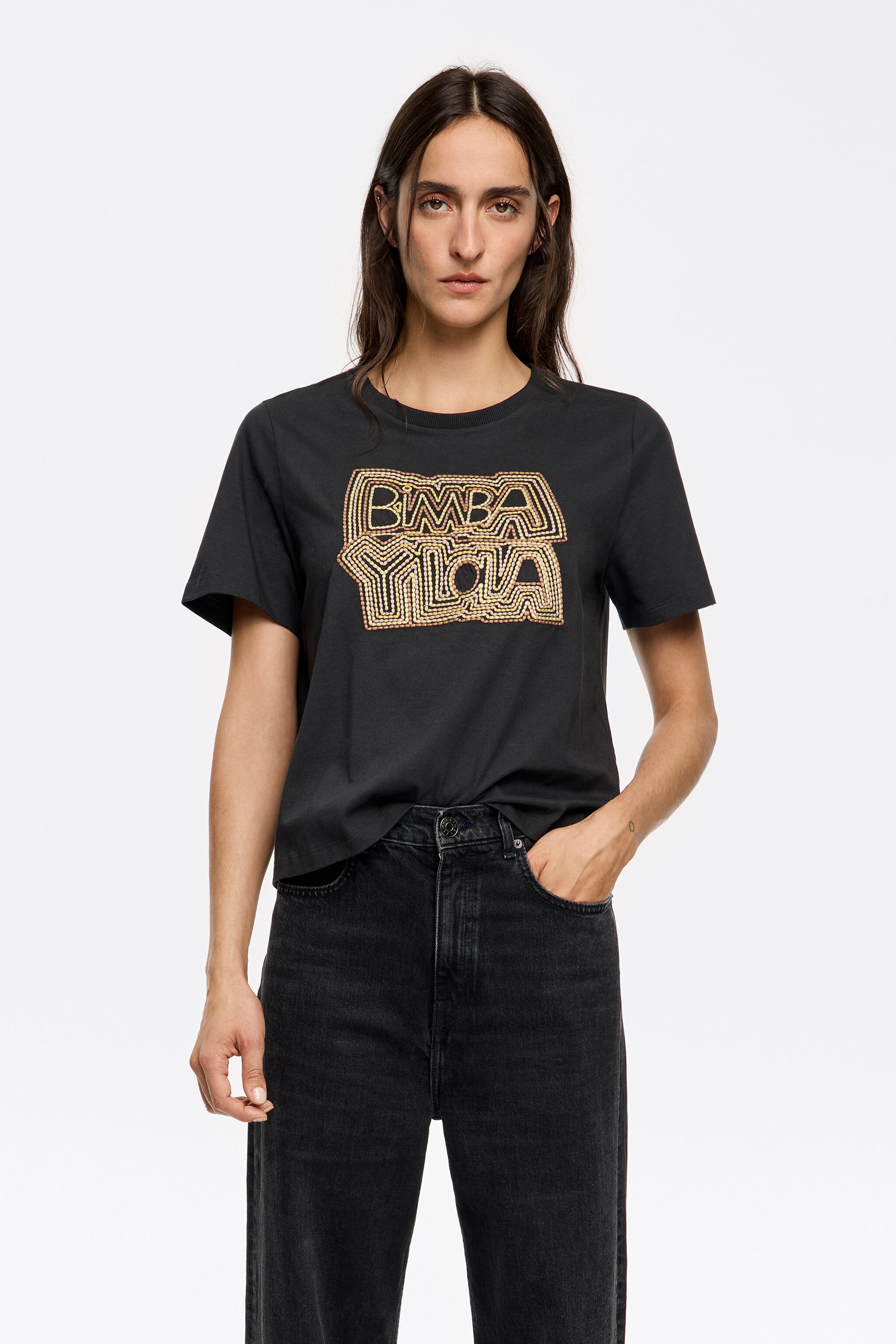 Black embroidered logo T-shirt