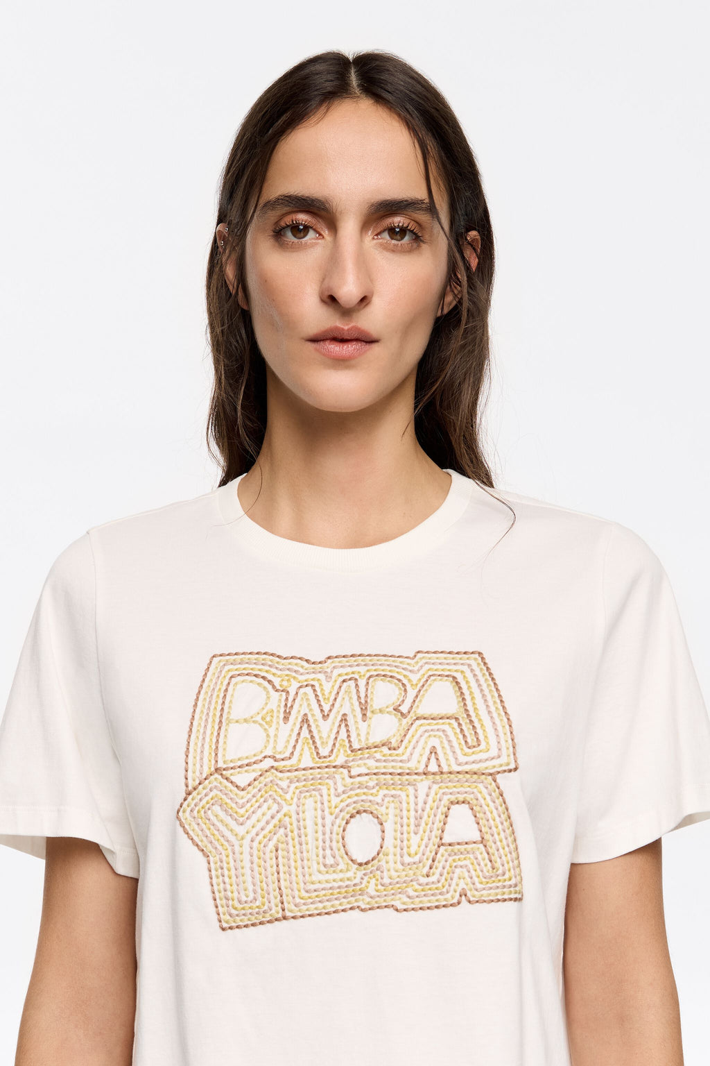 Ivory embroidered logo T-shirt