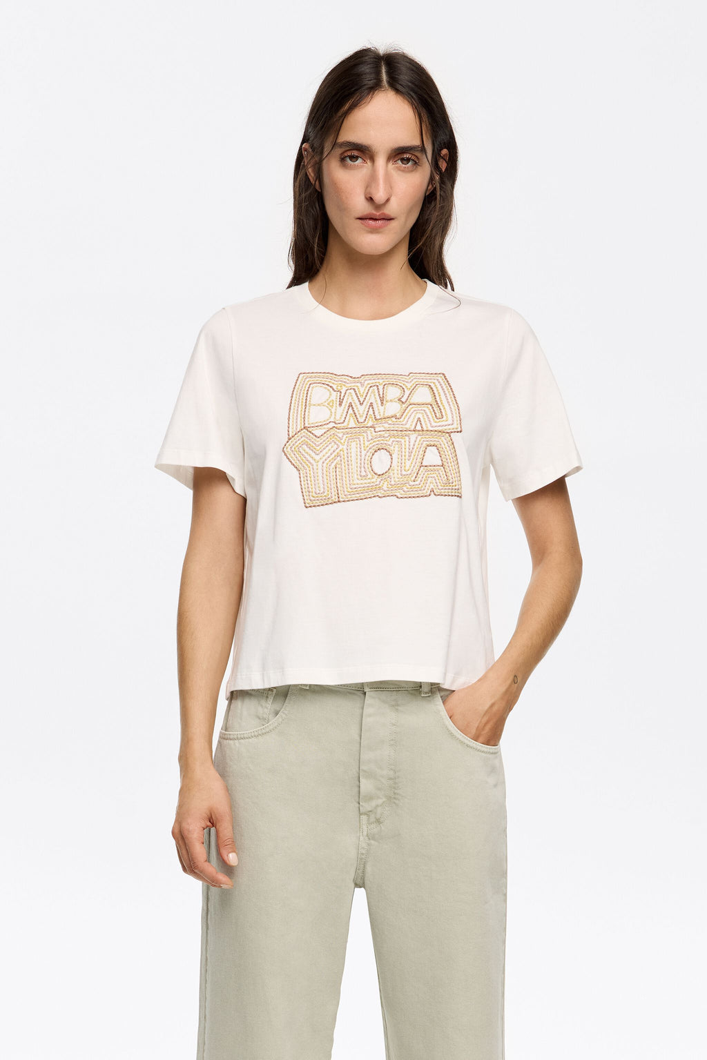 Ivory embroidered logo T-shirt