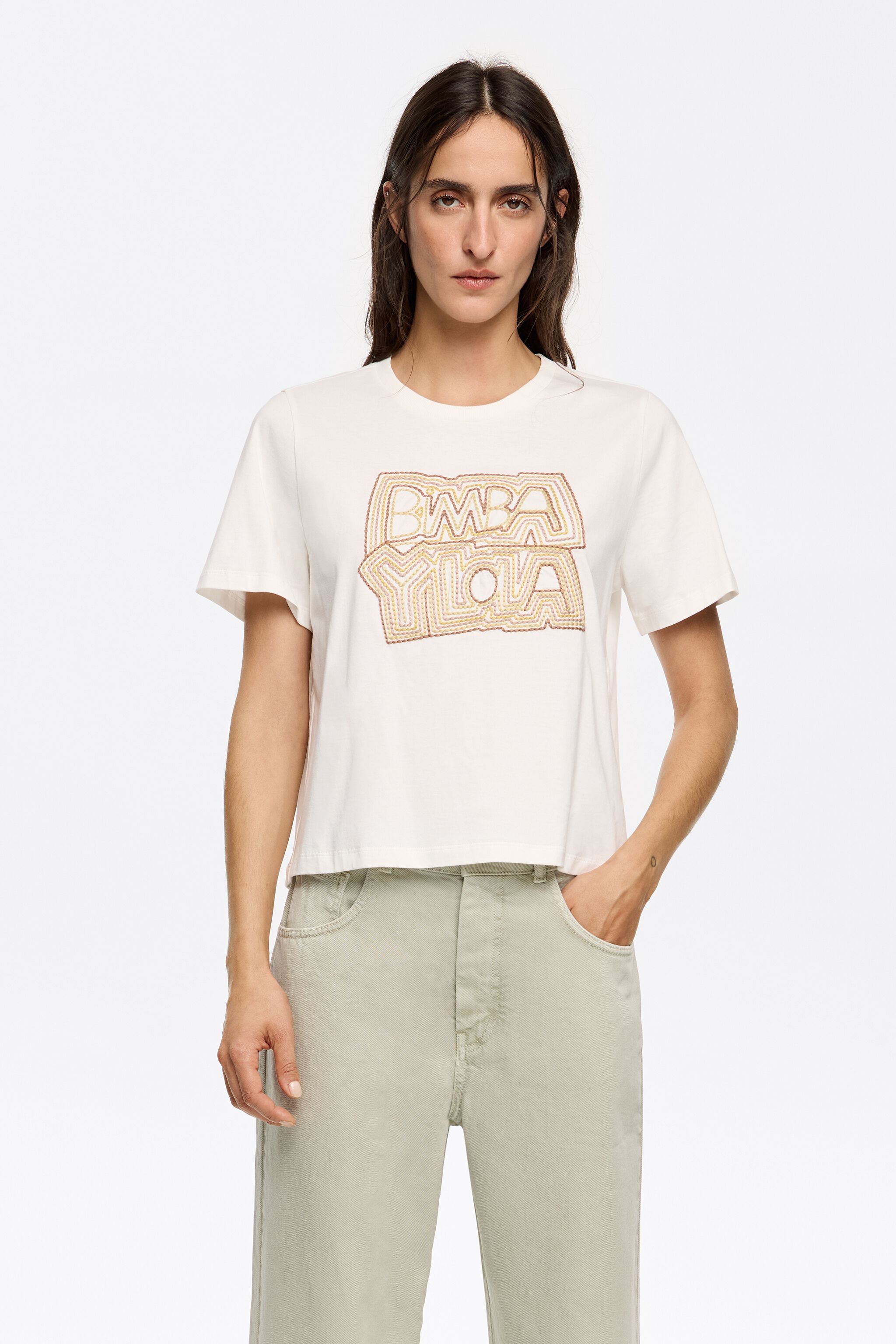 Ivory embroidered logo T-shirt