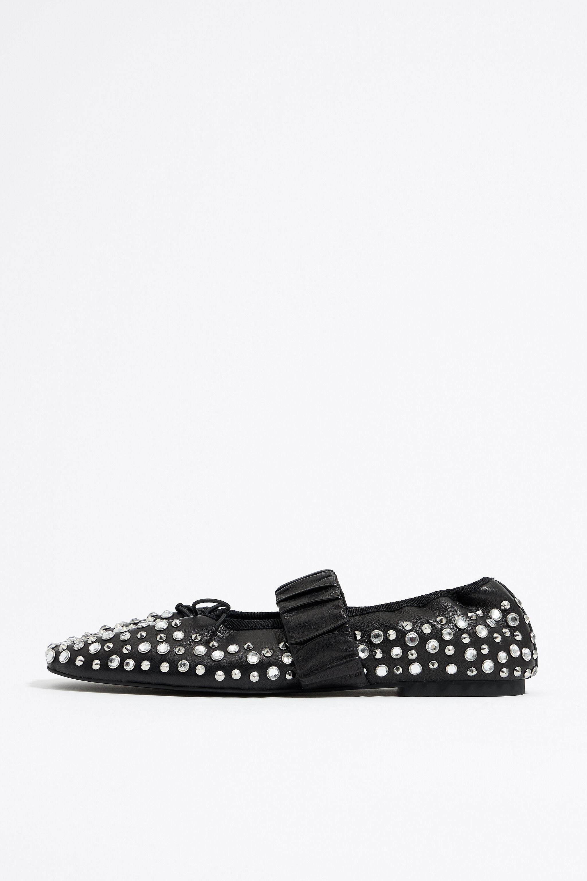 Studded black leather ballerina