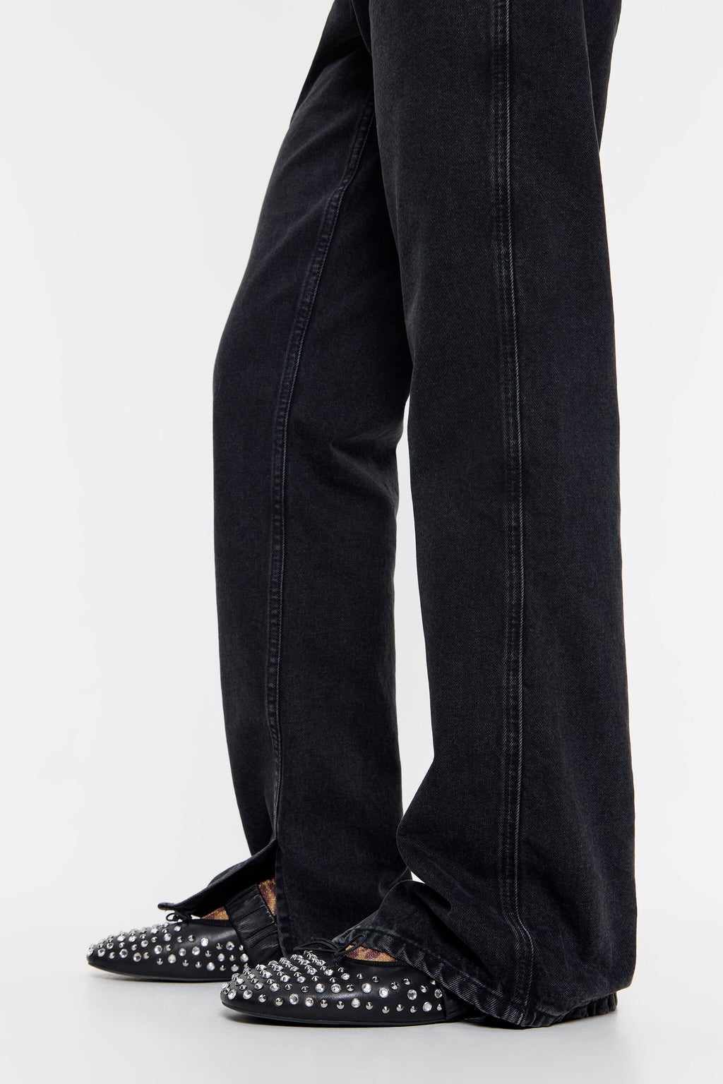 Studded black leather ballerina