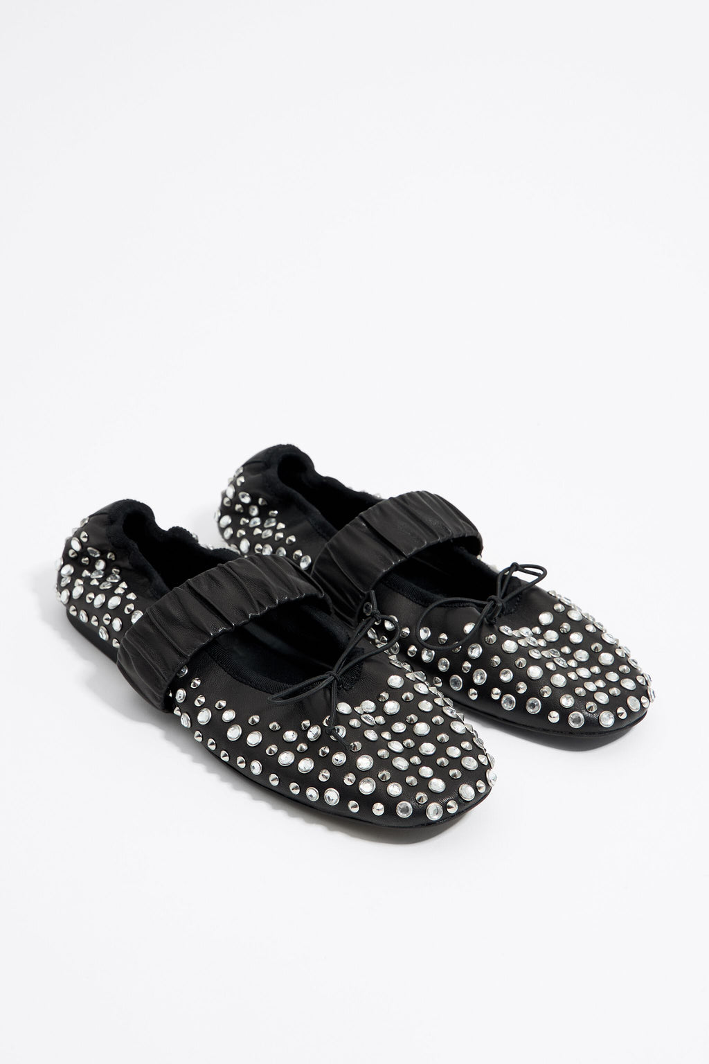 Studded black leather ballerina