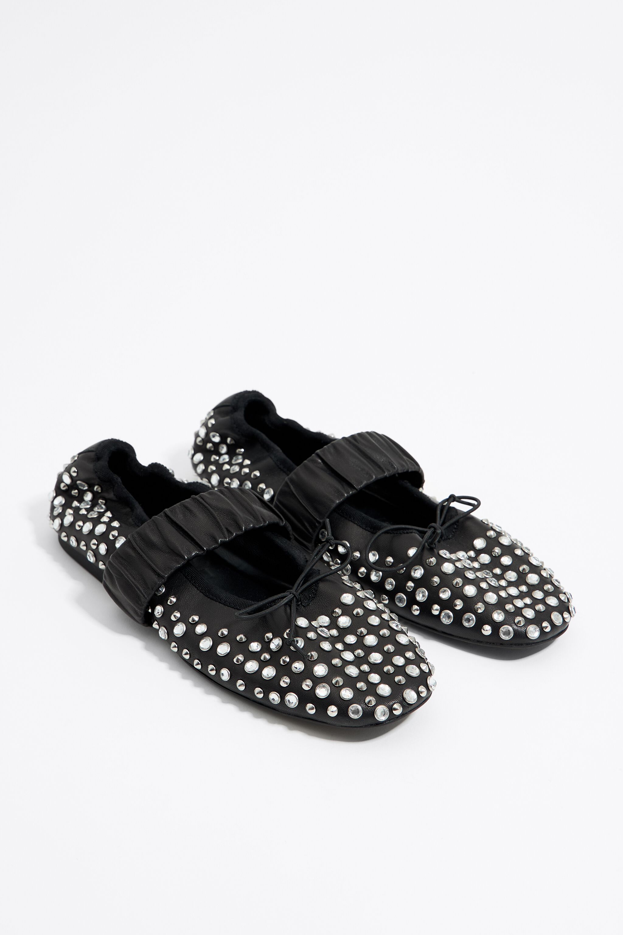 Studded black leather ballerina