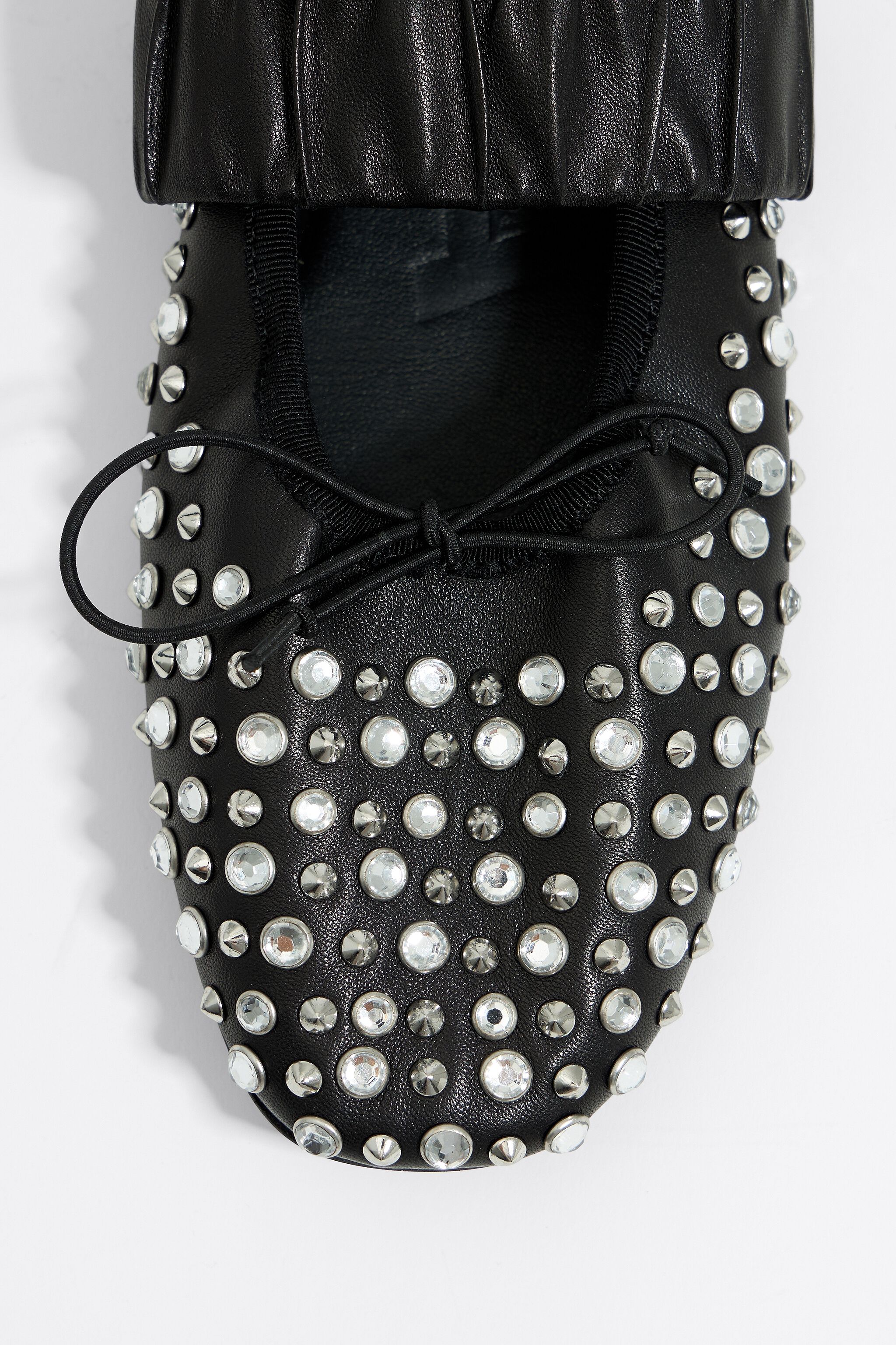 Studded black leather ballerina