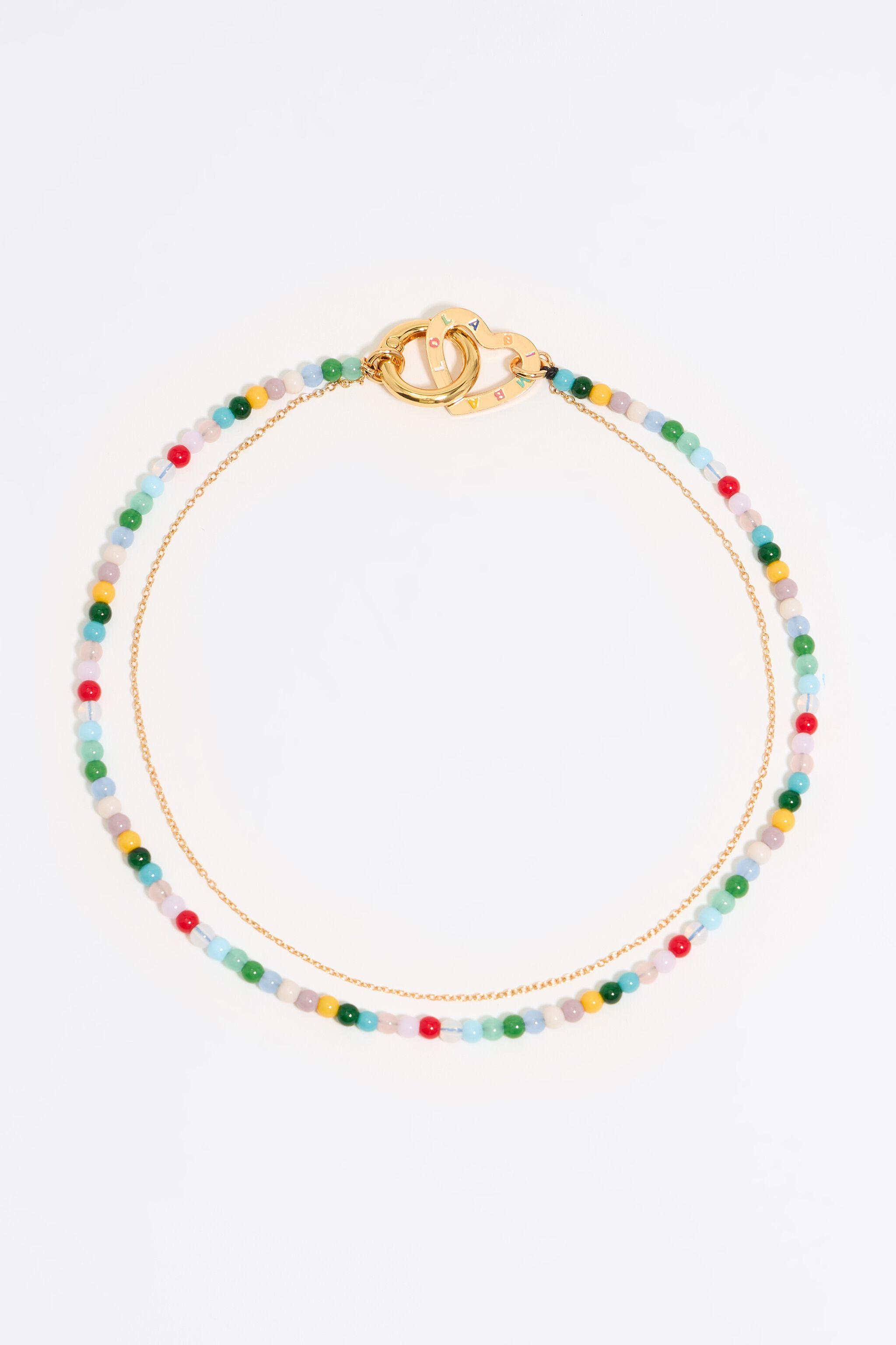 Multicolor stones double-layer chain necklace