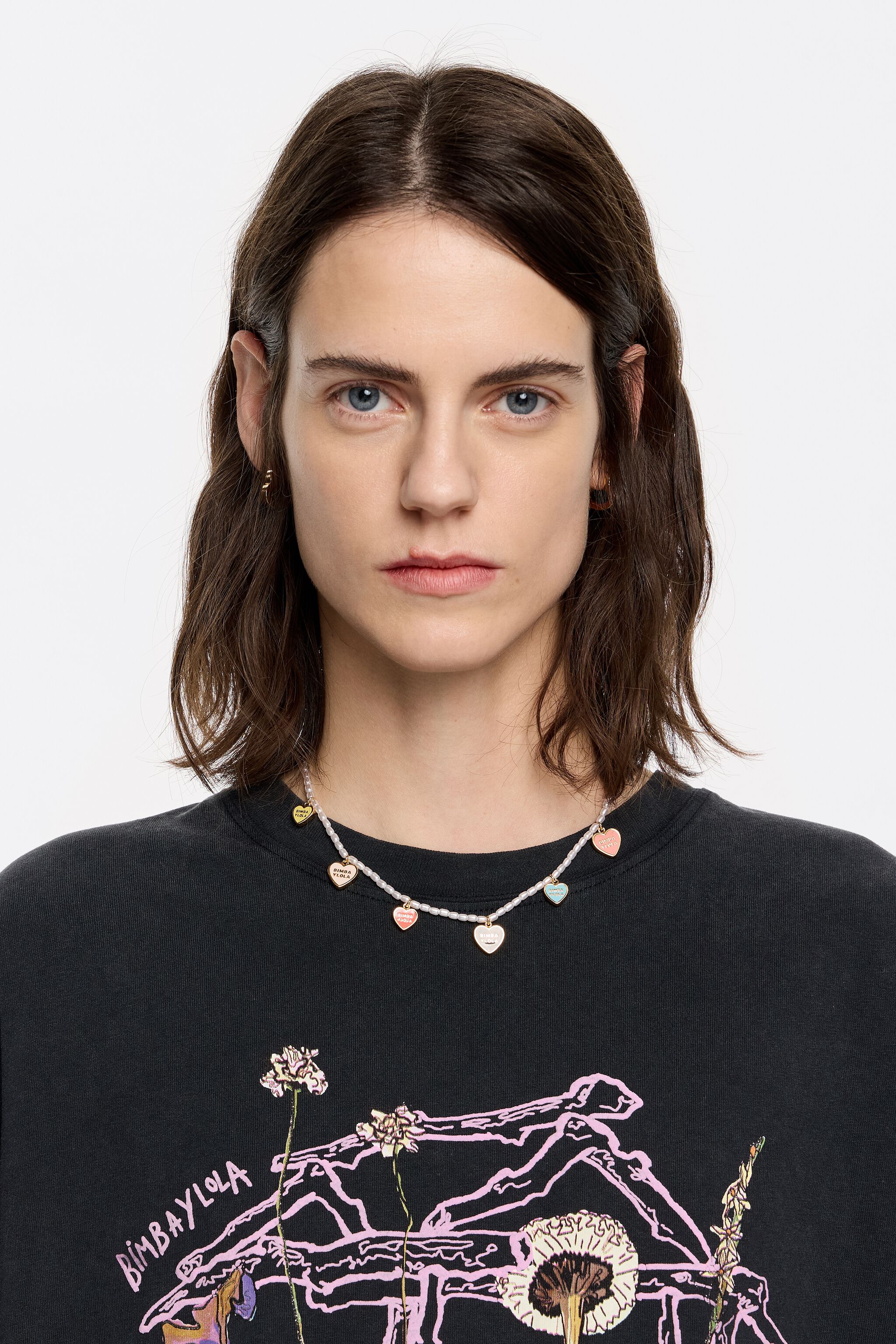 Pearl and multicolor Heart logo necklace