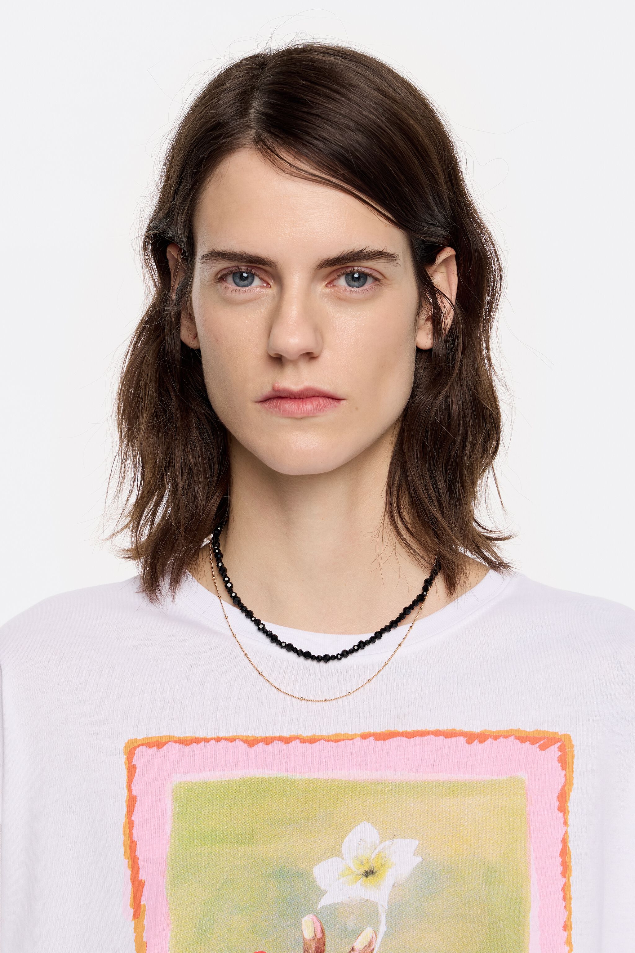 Black crystals heart logo necklace