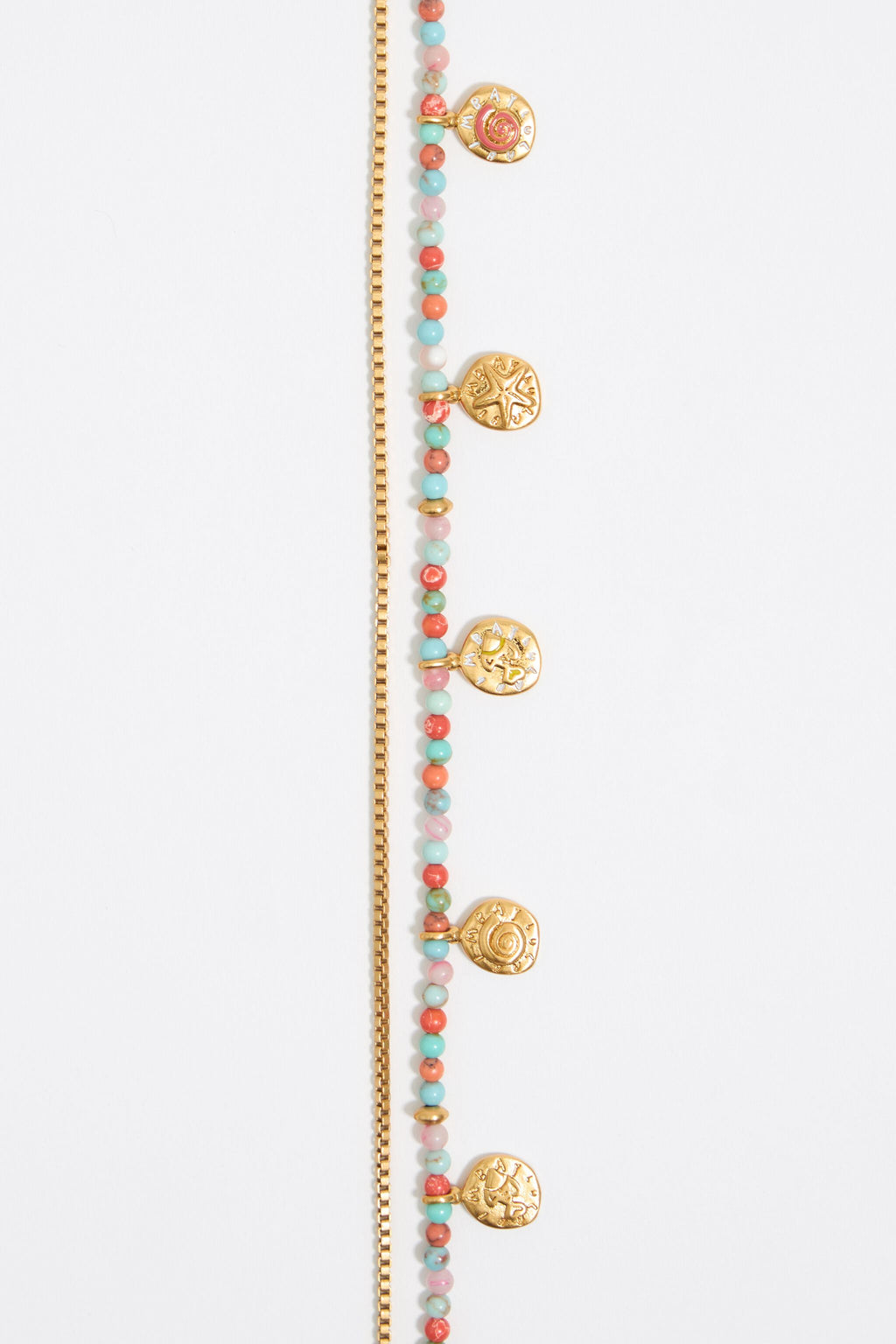 Coin logo and multicolor stones necklace