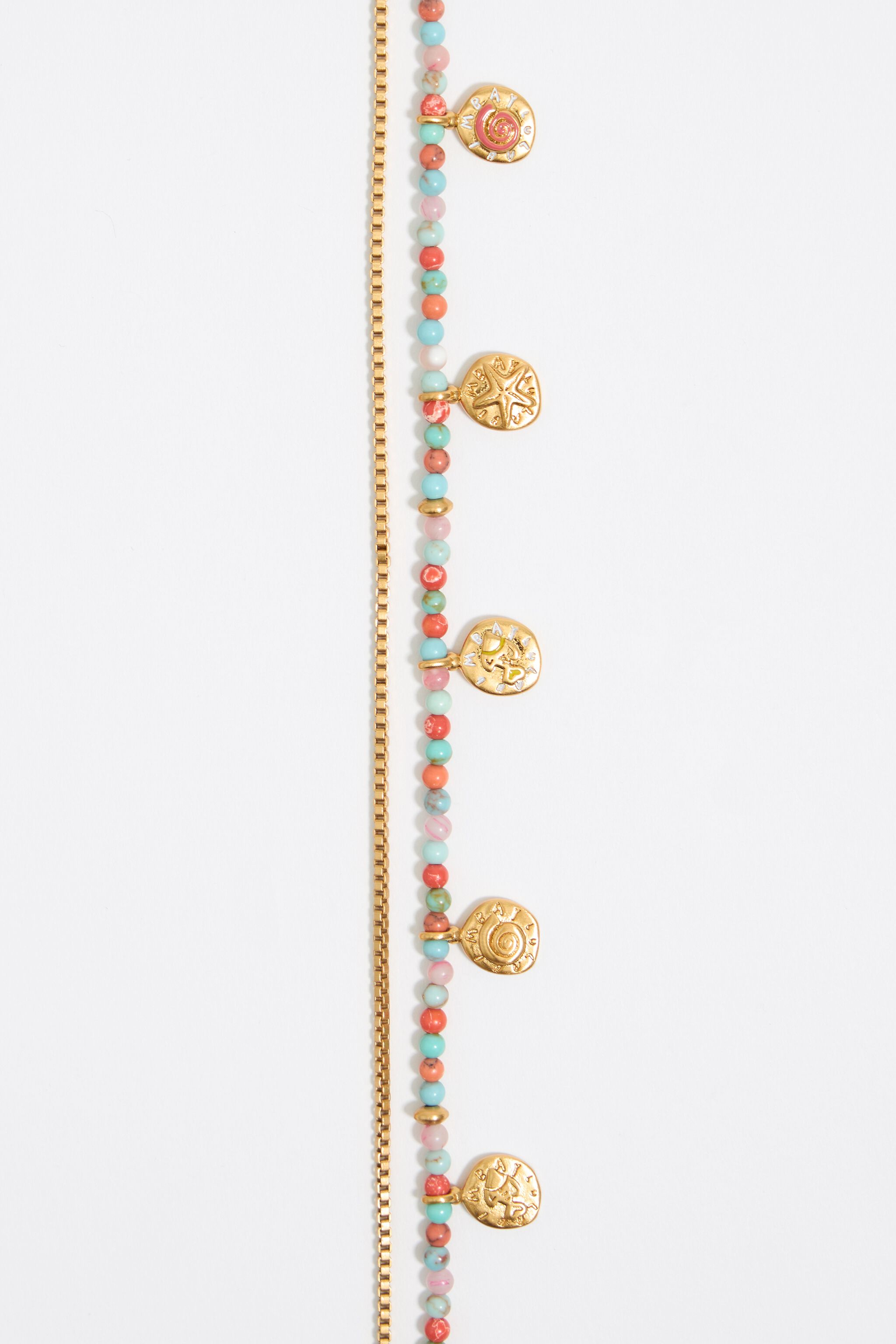 Coin logo and multicolor stones necklace