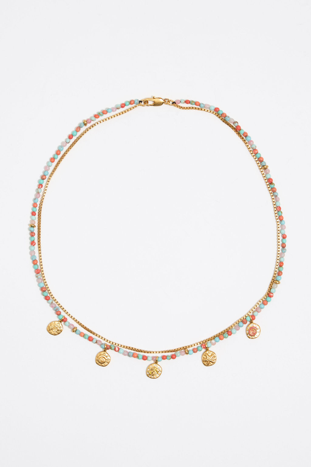 Coin logo and multicolor stones necklace