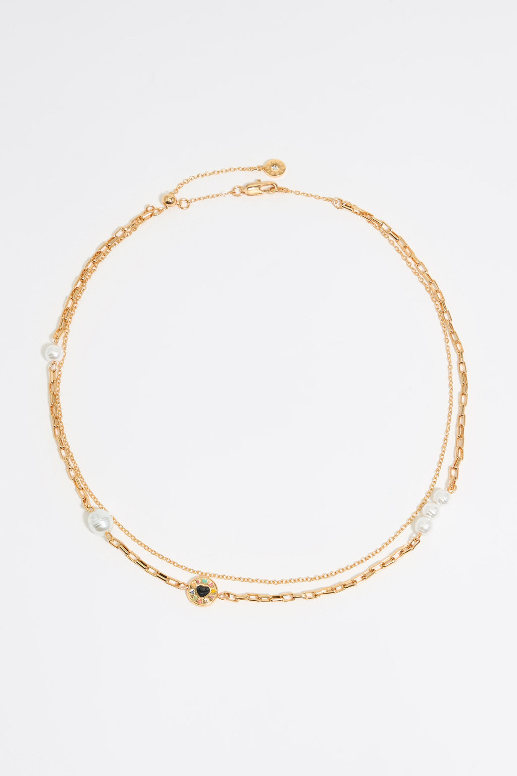 Heart logo double chain necklace