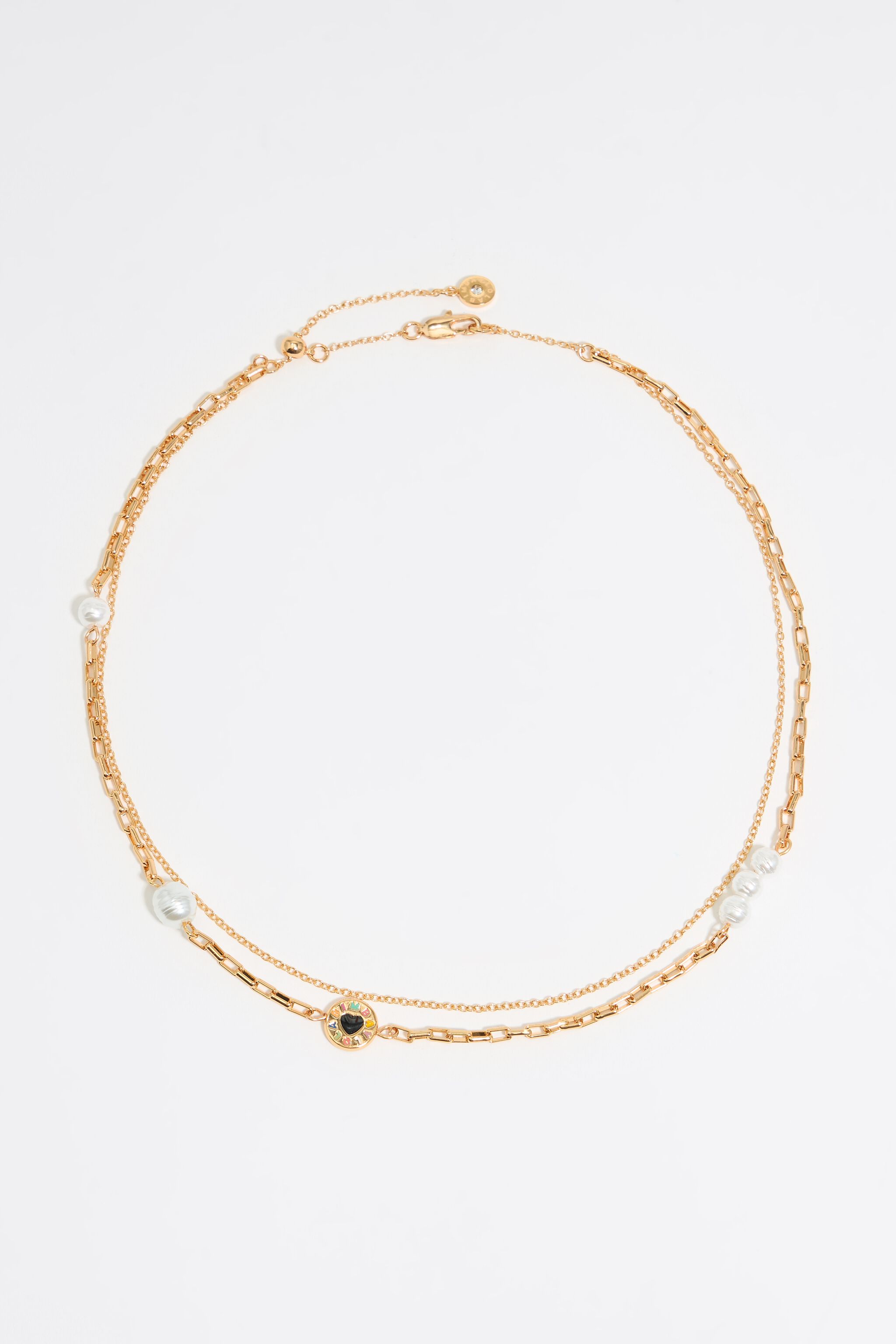 Heart logo double chain necklace