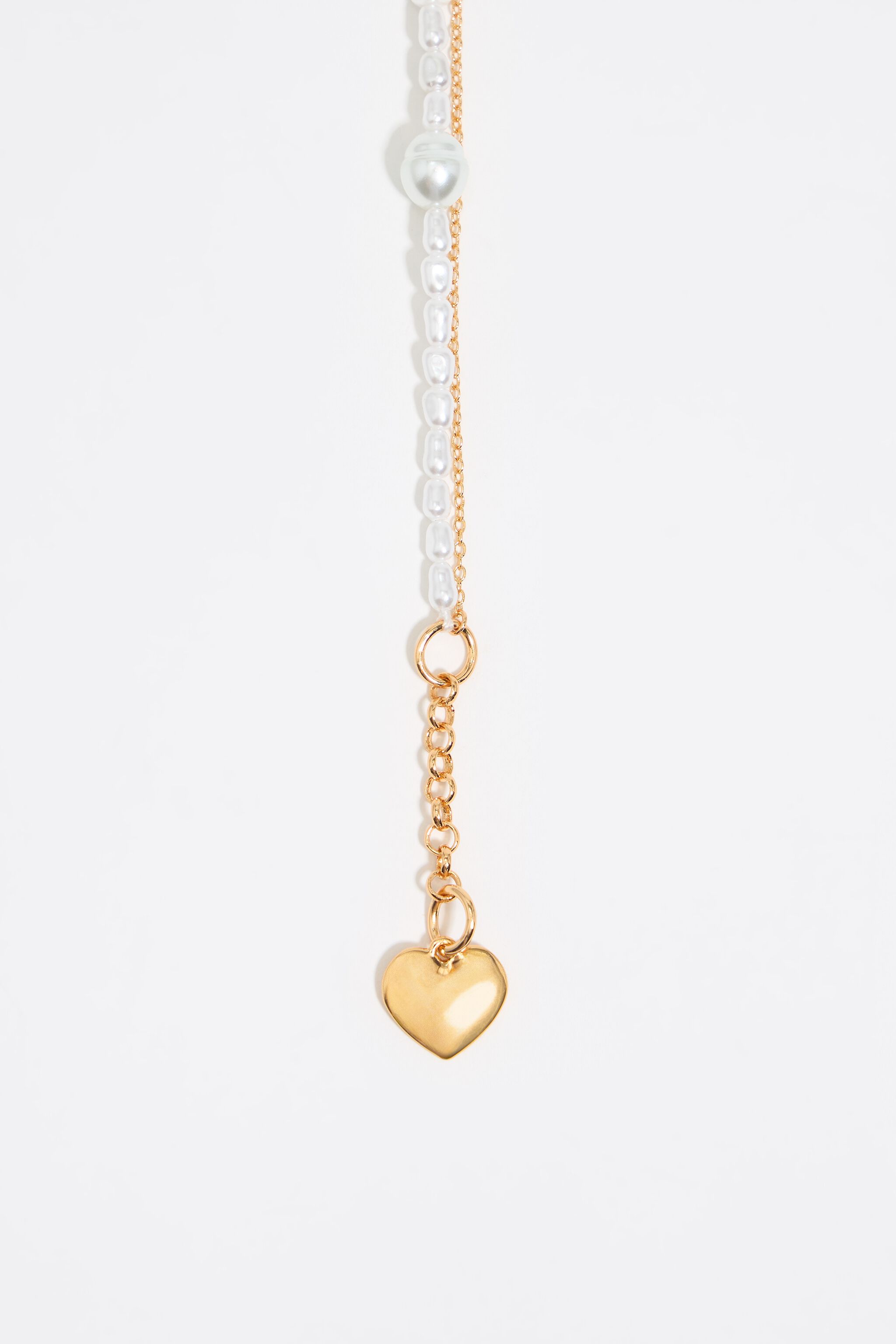 Pearl and heart logo double chain necklace
