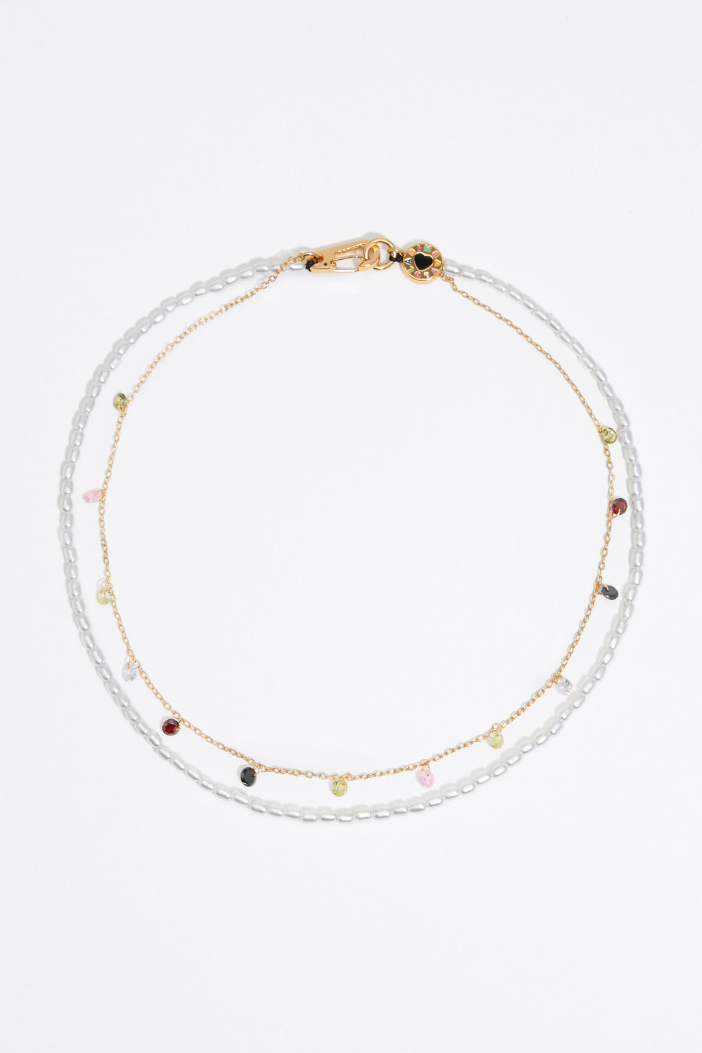 Pearls and crystals logo heart necklace