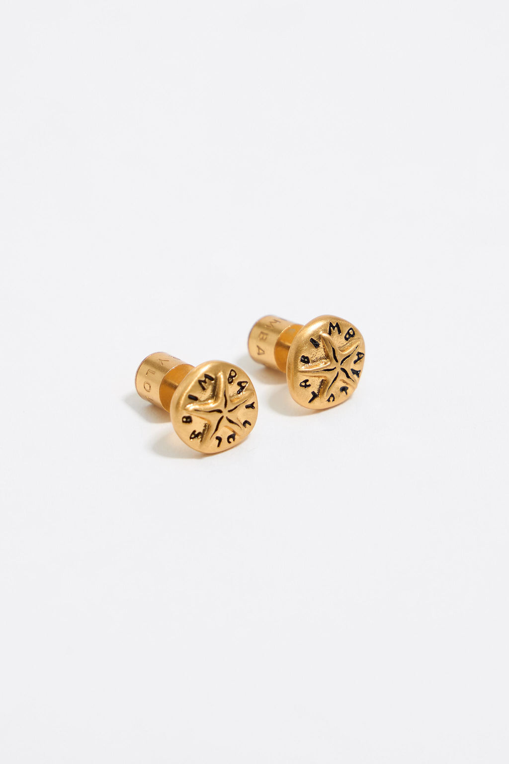 Gold coin logo earrings