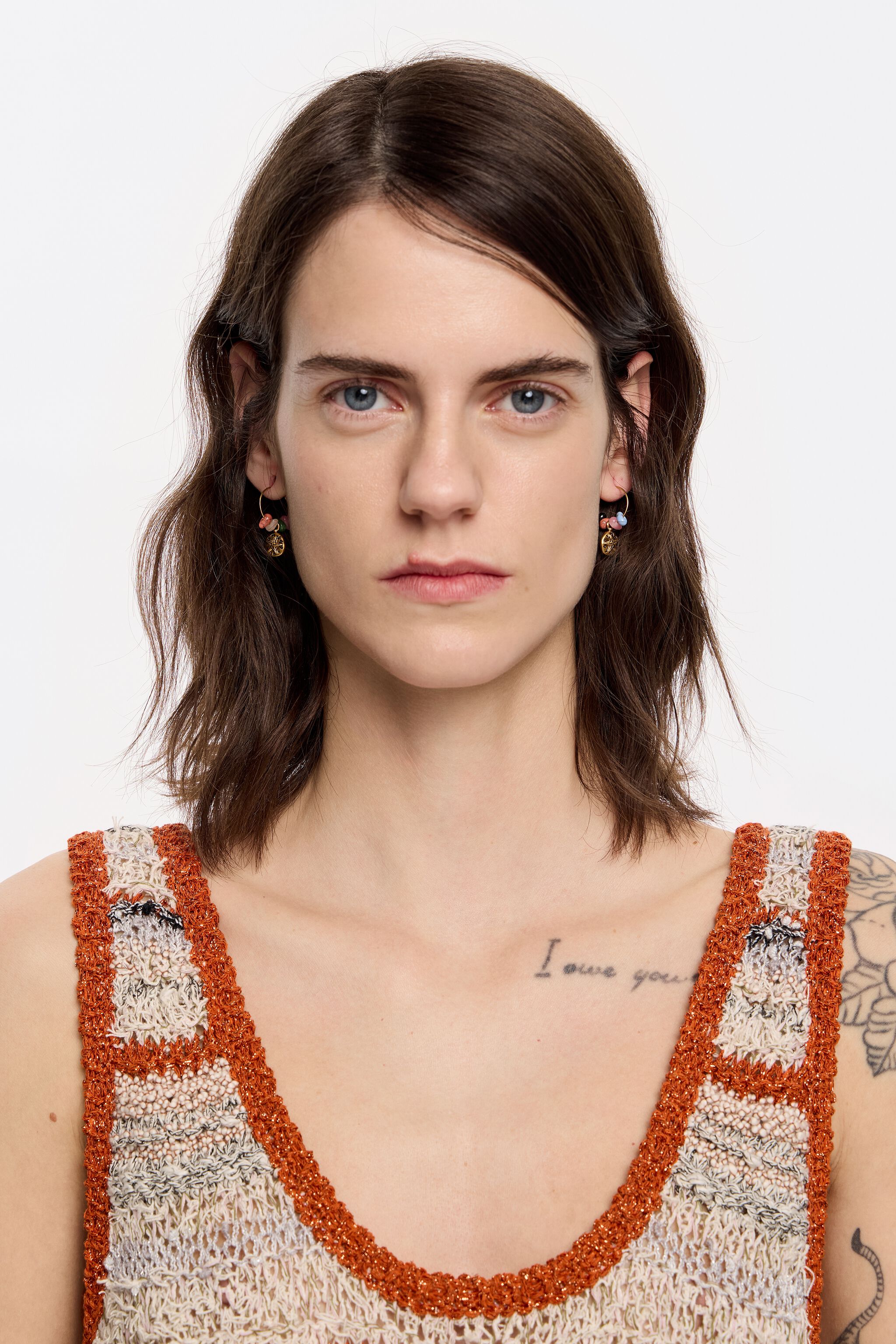 Multicolor stones coin logo earrings