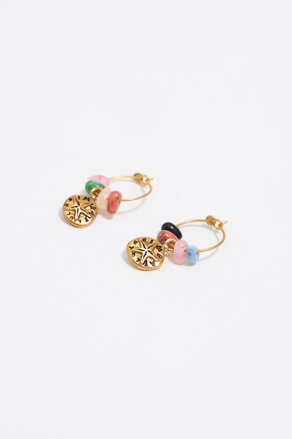 Multicolor stones coin logo earrings