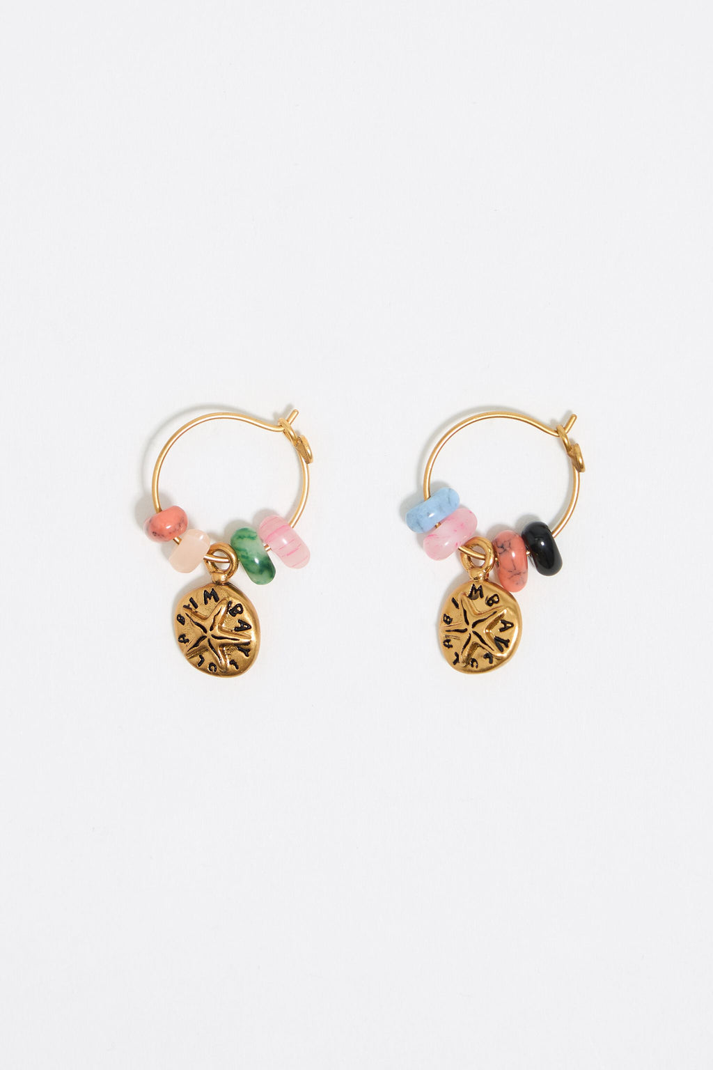 Multicolor stones coin logo earrings