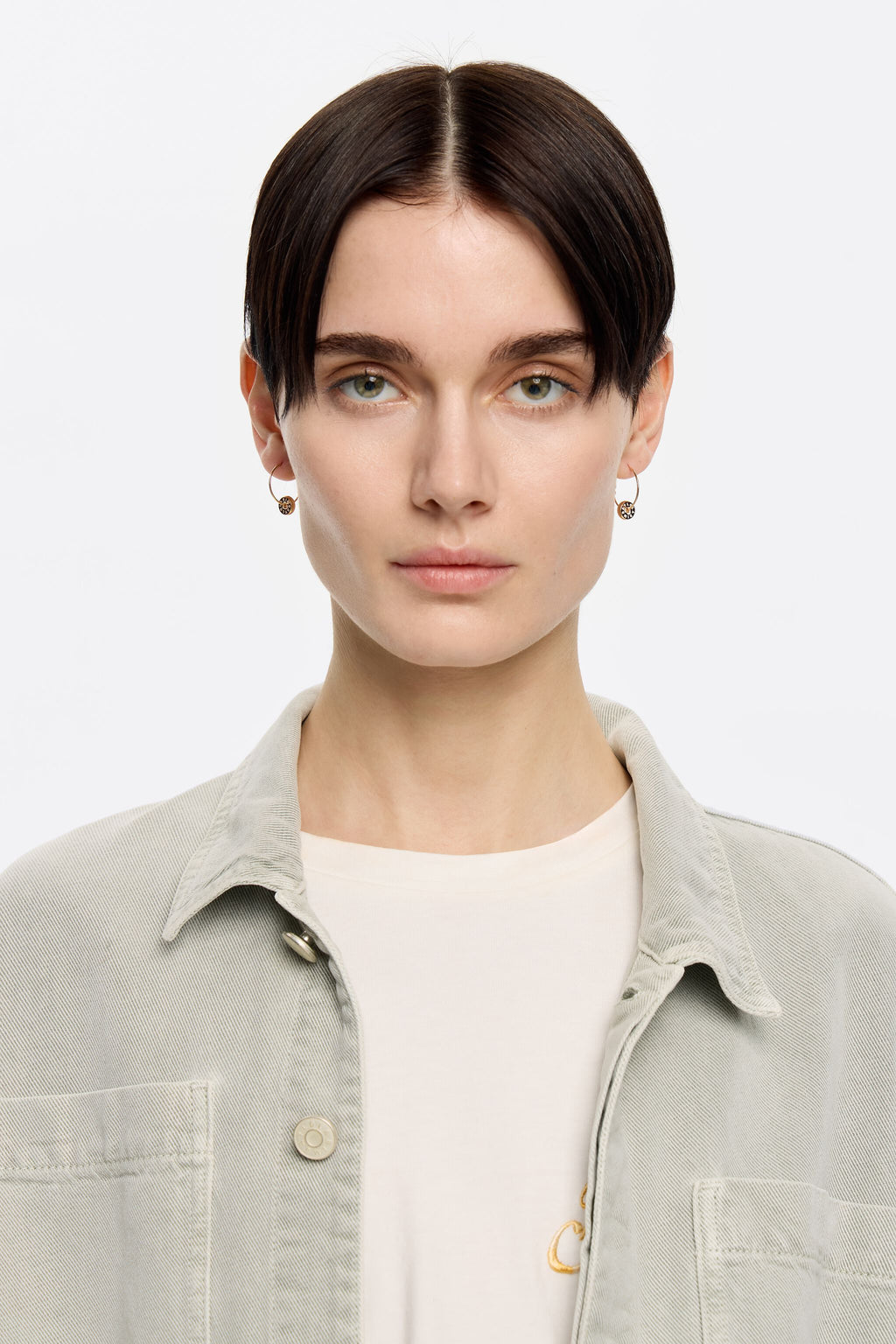 Hoop earrings logo ivory heart