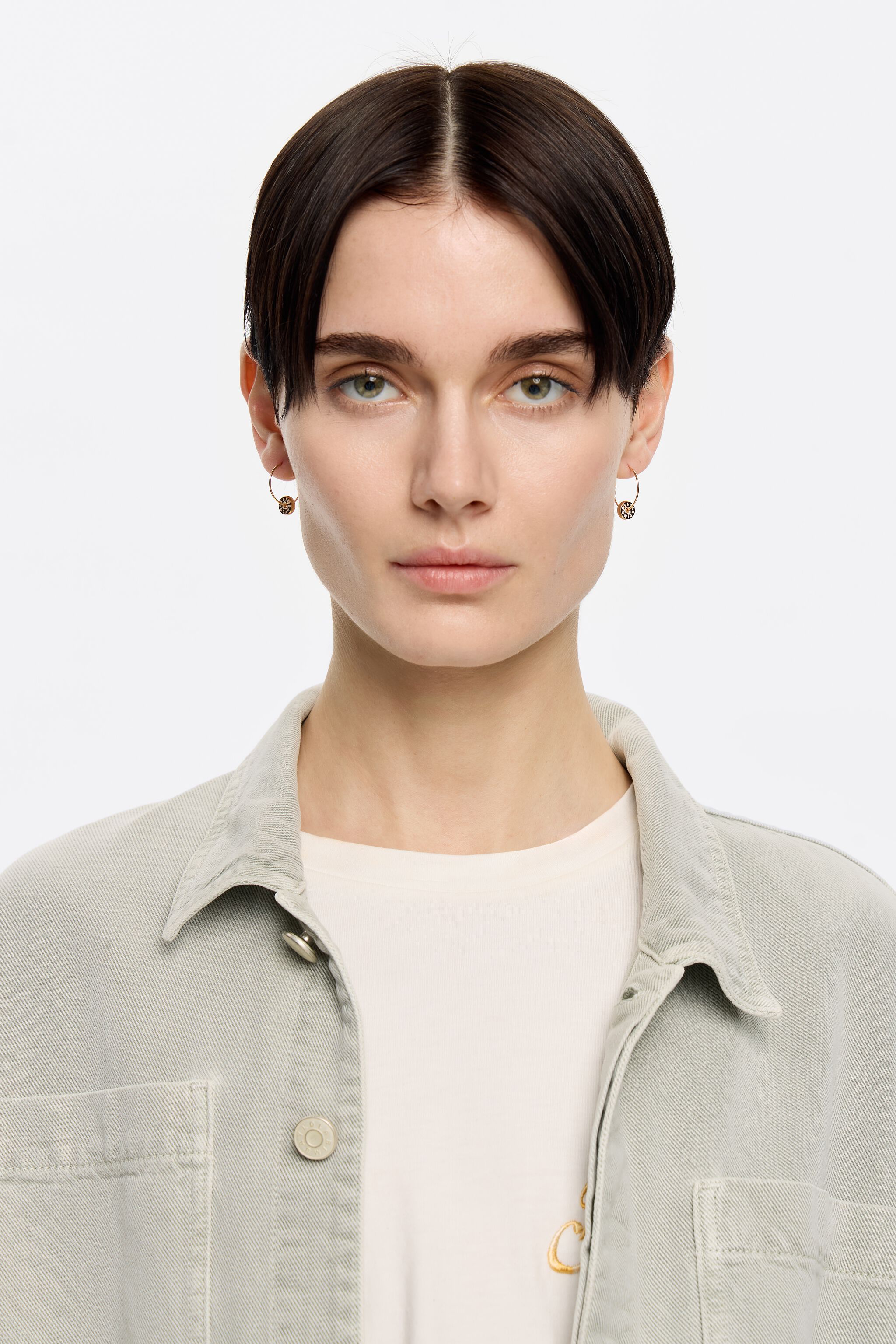 Hoop earrings logo ivory heart