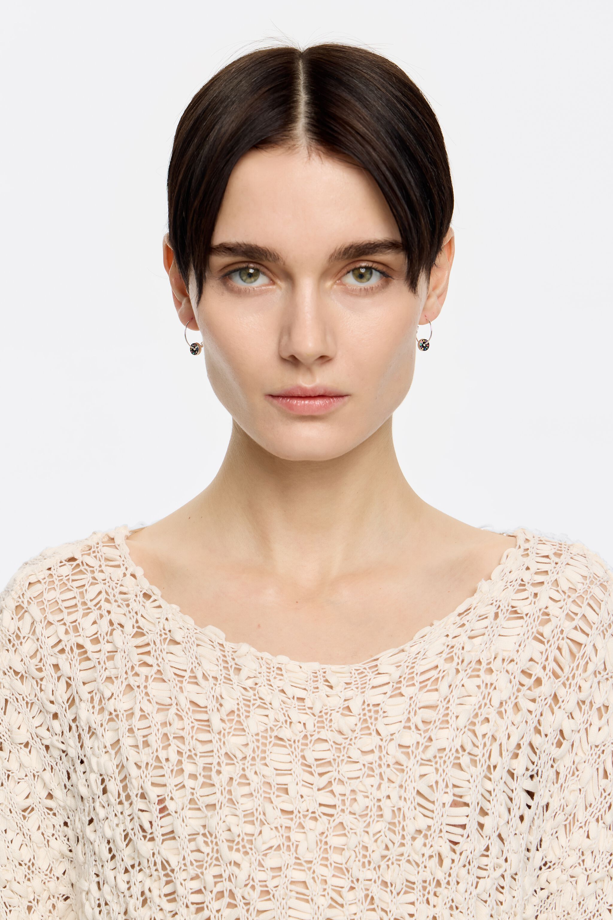 Silver heart hoop logo earrings