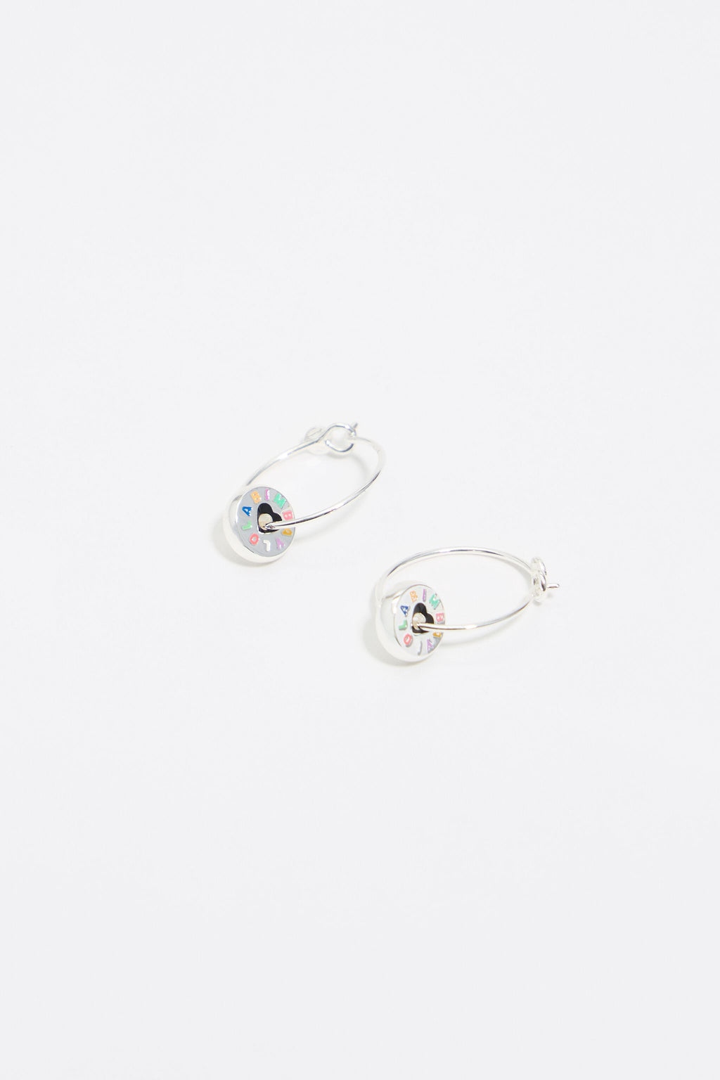 Silver heart hoop logo earrings