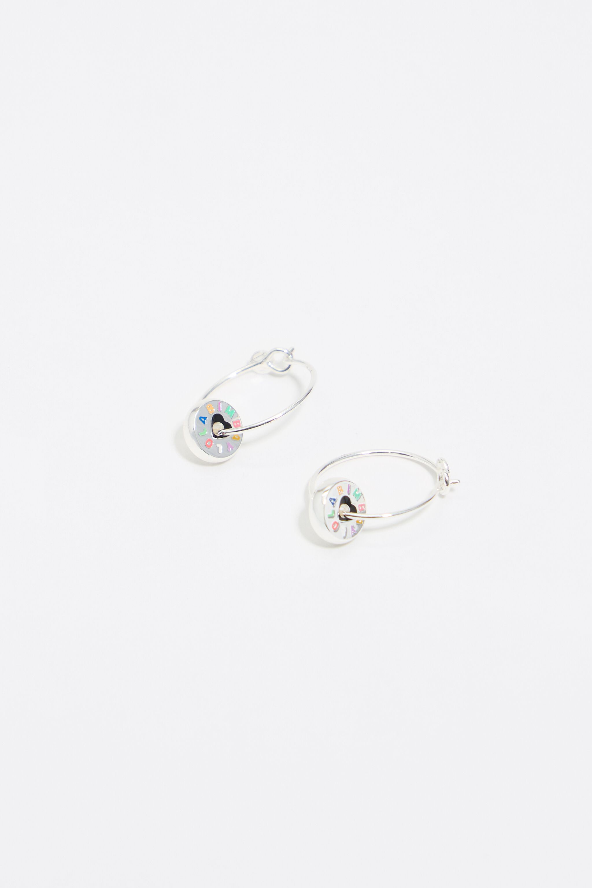 Silver heart hoop logo earrings