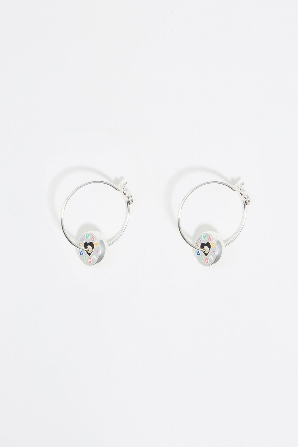Silver heart hoop logo earrings