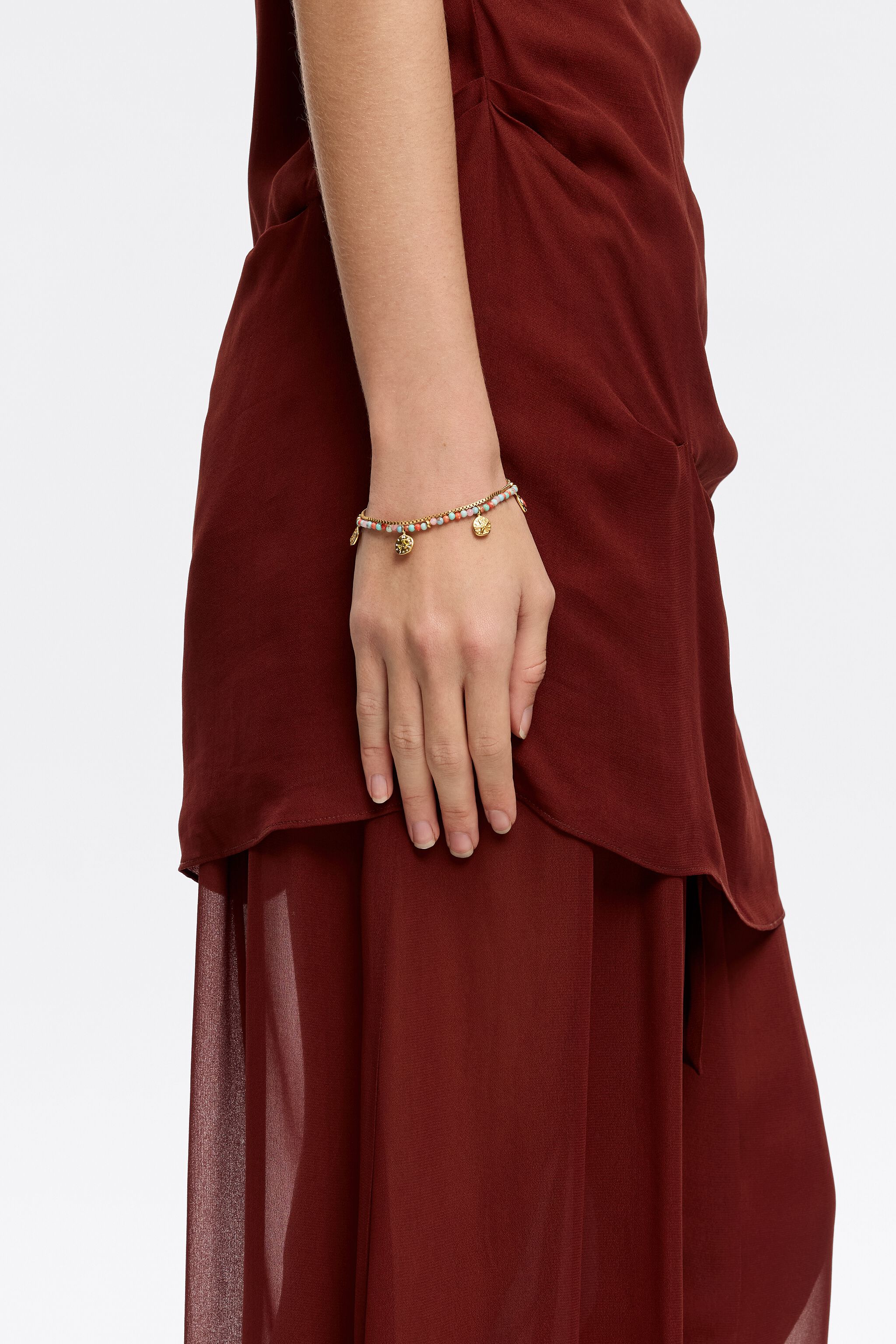 Multicolor stones coin logo bracelet