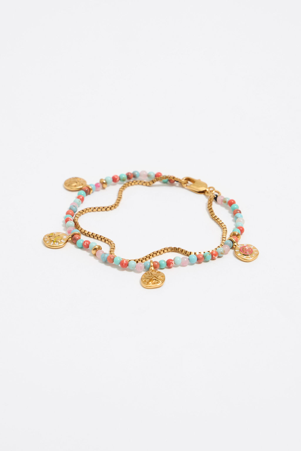 Multicolor stones coin logo bracelet
