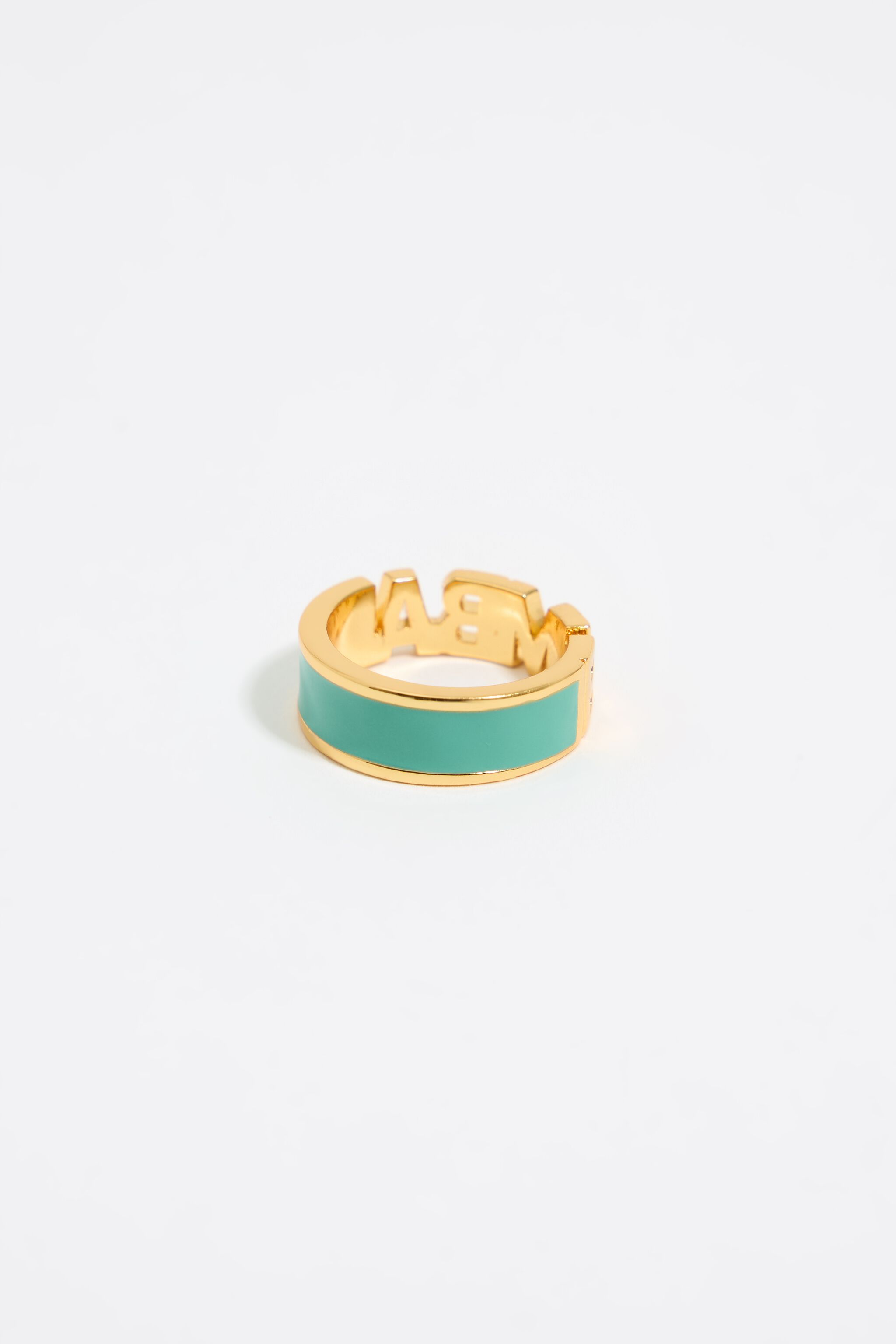 Aquamarine enamel logo ring