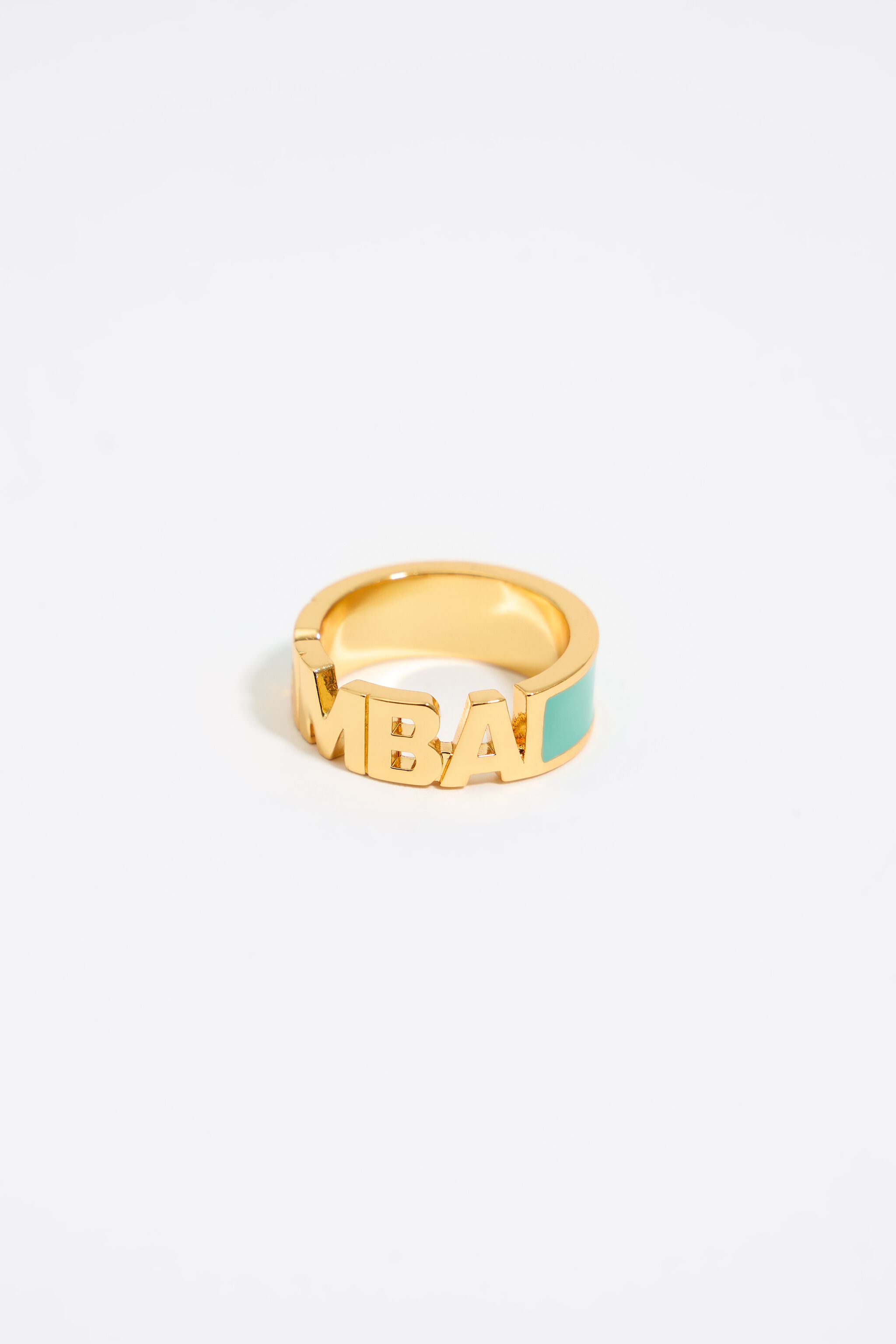 Aquamarine enamel logo ring