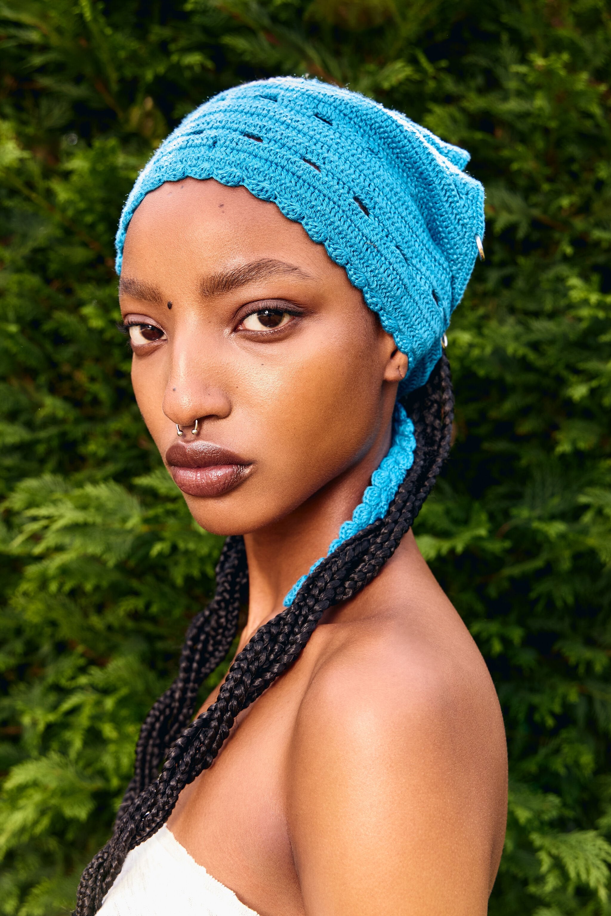 Blue crochet bandana