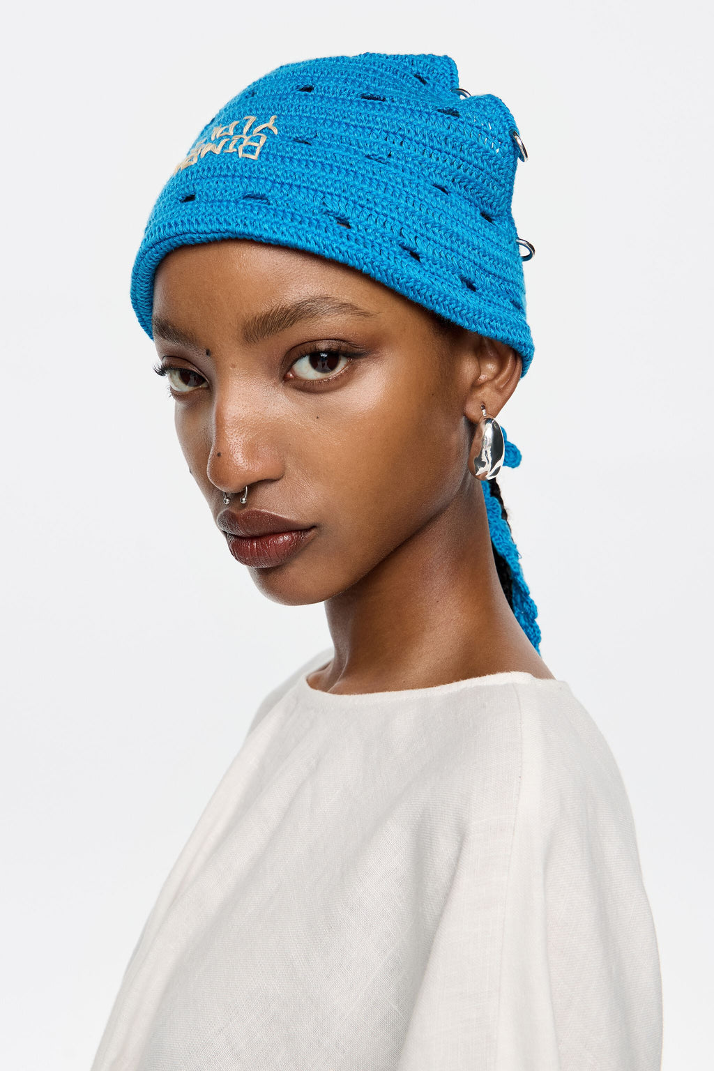 Blue crochet bandana