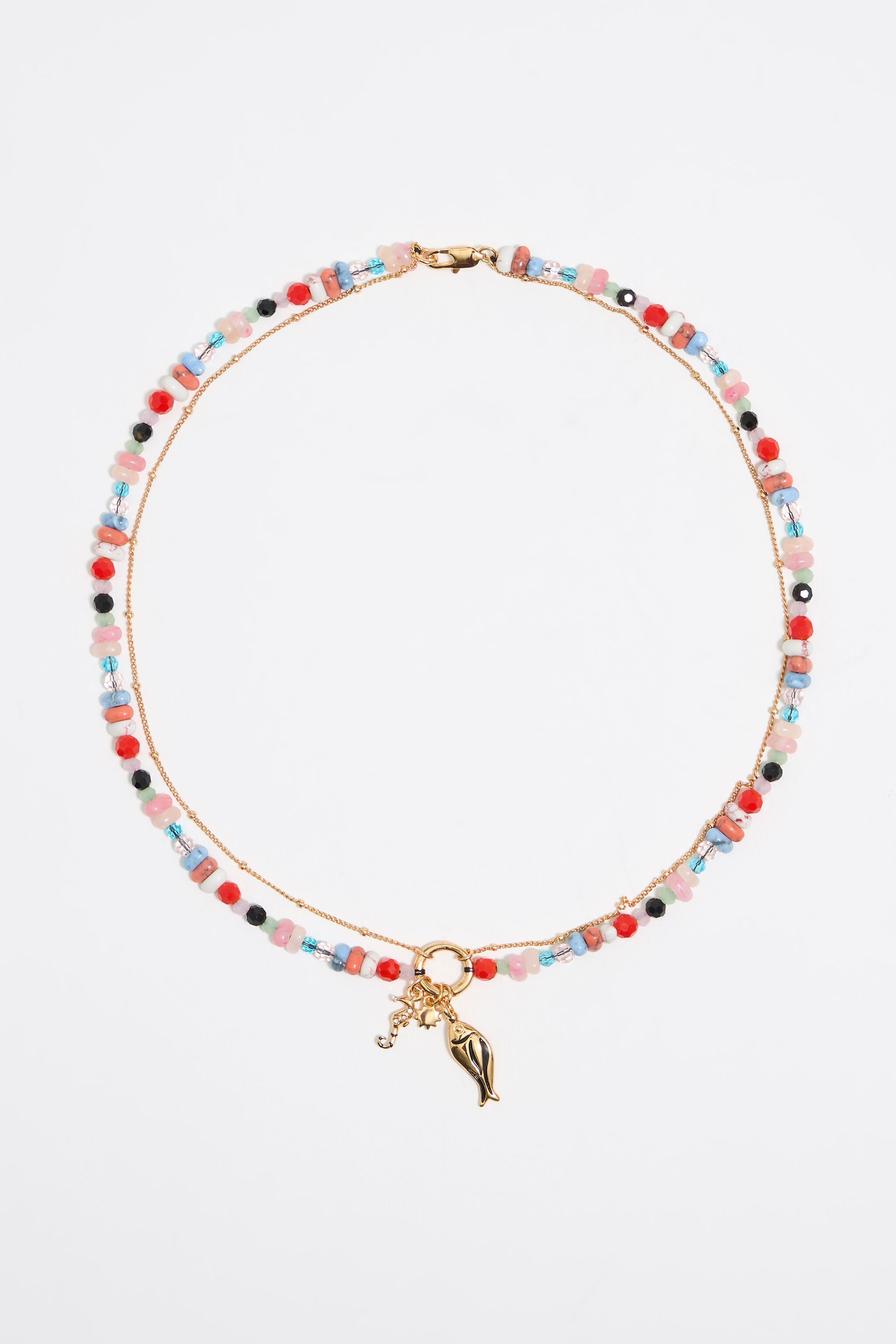 Multicolor stones fish necklace