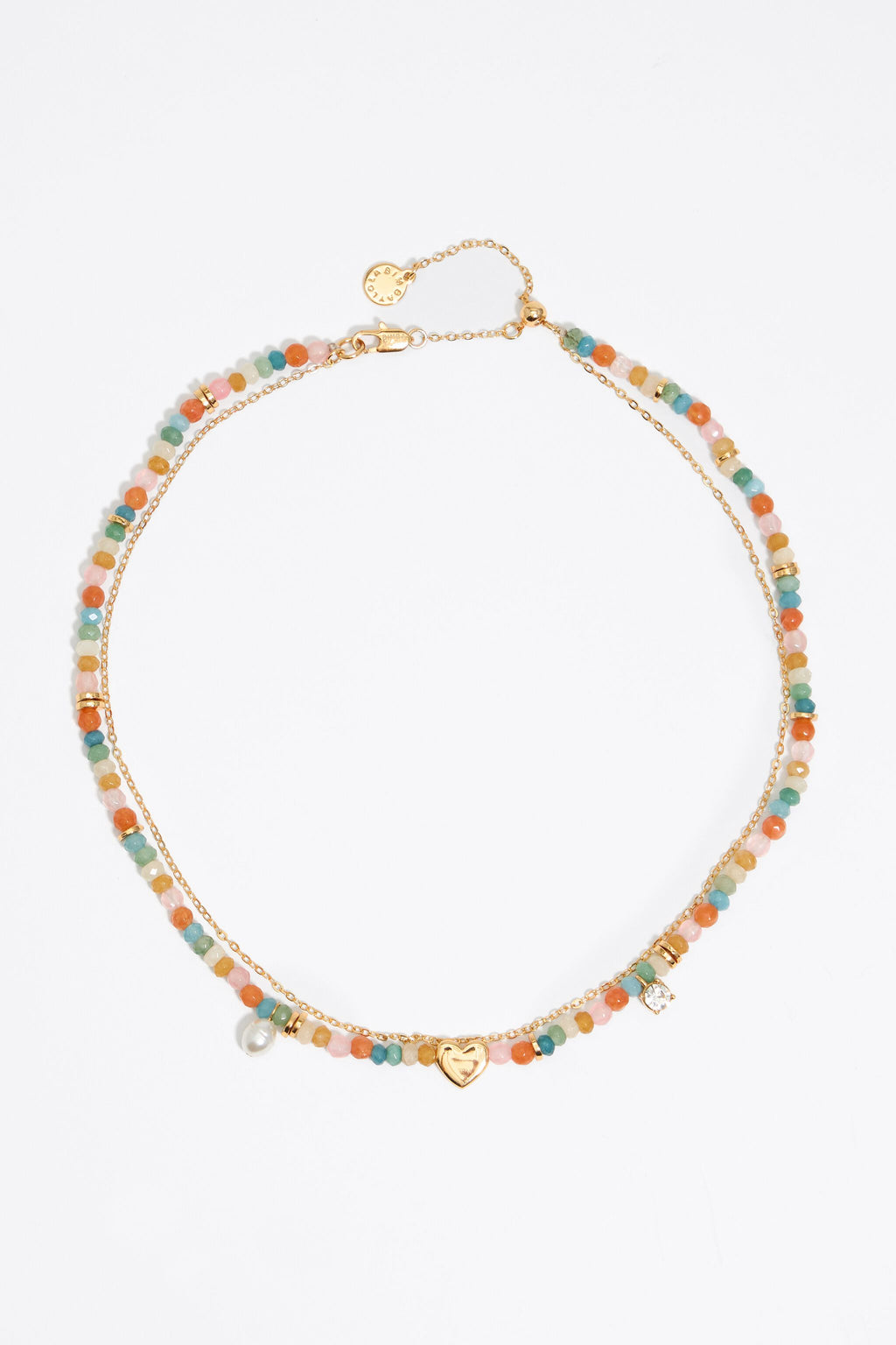 Multicolor stones and gold heart necklace