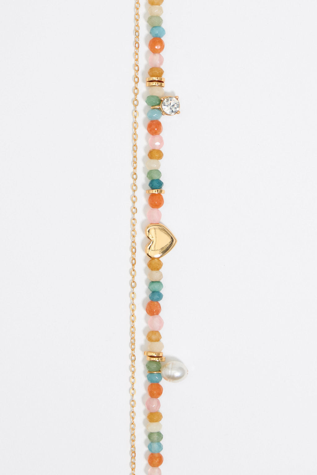 Multicolor stones and gold heart necklace
